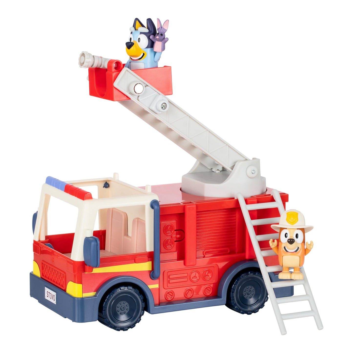 Bluey Firetruck | Firetruck with Bluey, Exclusive Firefighter Bingo and Bob Bilby Figures | Raise The Ladder, Spin It Around and Roll Out The Hose | Includes Sticker Sheet