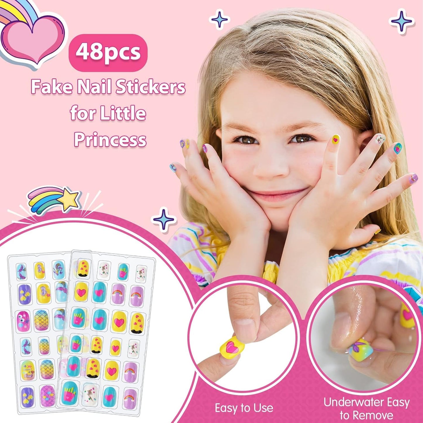 Kids Nail Polish Set for Girls, Nail Art Kits with Nail Dryer & Glitter Pen, Quick Dry & Peel Off & Non-Toxic Nail Polish, Christmas Birthday Gifts for Girls Ages 6 7 8 9 10 11 12
