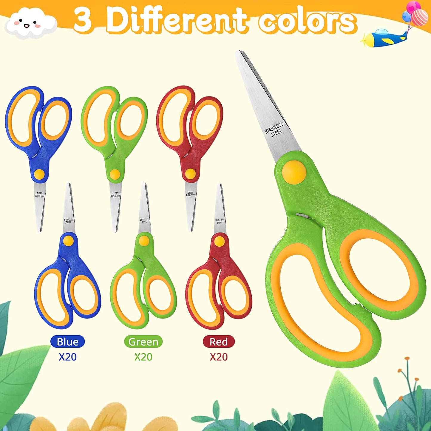 60 Pack Scissors, 5 inch School Scissors All Purpose Left Handed Scissors Bulk with Stainless Steel Blunt Tip Blades and Comfort-Grip for Classroom Office Home