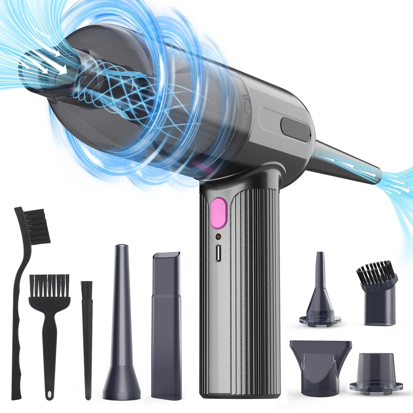 7000Pa Mini Vacuum Cleaner: Handheld Vacuum & Electronics Duster & Hand Pump Cordless Keyboard Vac Kit 3-Gear Compressed Air Blower for Computer Sewing Machine Laptop Car Home Office (Grey+Rose Red)