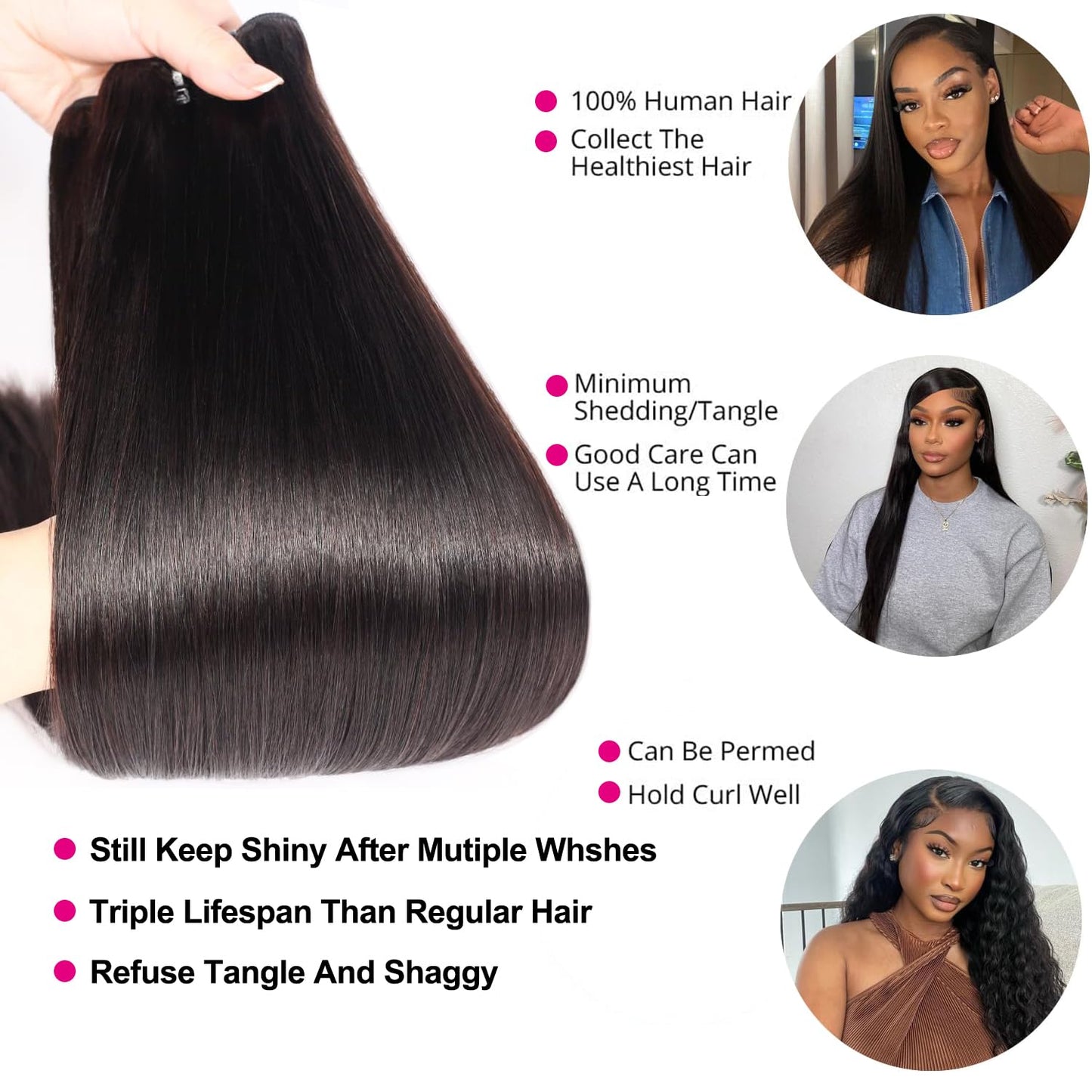 12A Human Hair Bundles 18 20 22 Inch Straight Bundles 100% Unprocessed Brazilian Virgin Weave Bundles 3 Bundles Double Weft Raw Remy Human Hair Extensions (18 20 22 Inch) Natural Black