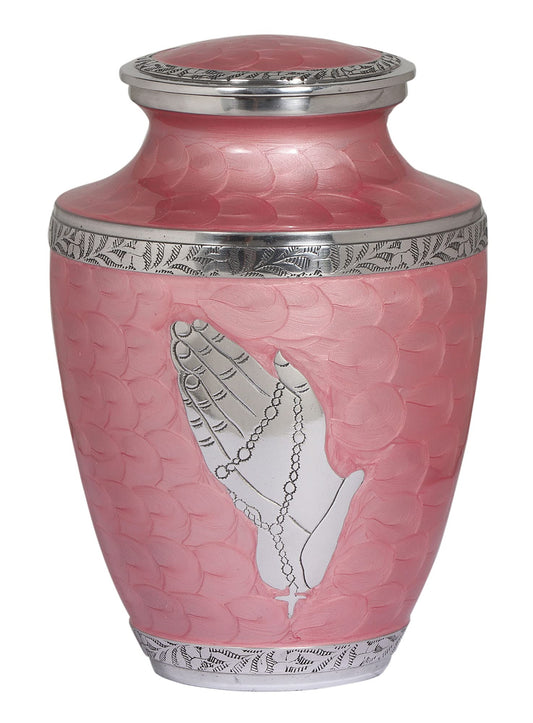 BOLD & DIVINE™ Modern Pearl Pink Cremation Urn |Human Ashes Adult Memorial urn, Burial, Funeral Cremation Urns | 200 Cubic Inches (Praying Hands)