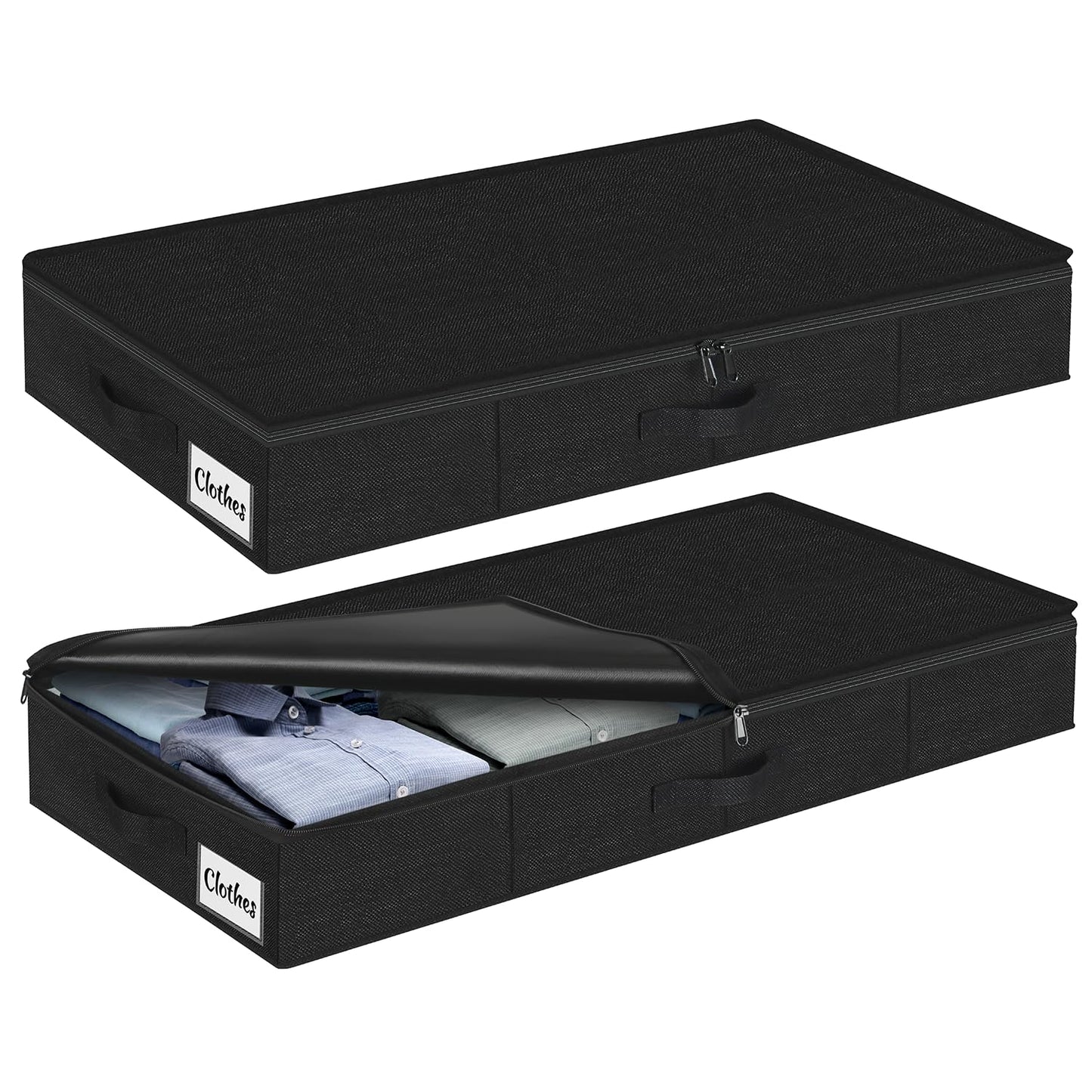 2 Pack Under Bed Storage Bins 12cm (4.5") Tall, Low Profile Underbed Clothes Storage Containers with Lids, Foldable Thick Fabric Underbed Storage Box for Blankets, Clothes, Toys w/Sturdy Bottom/Sides