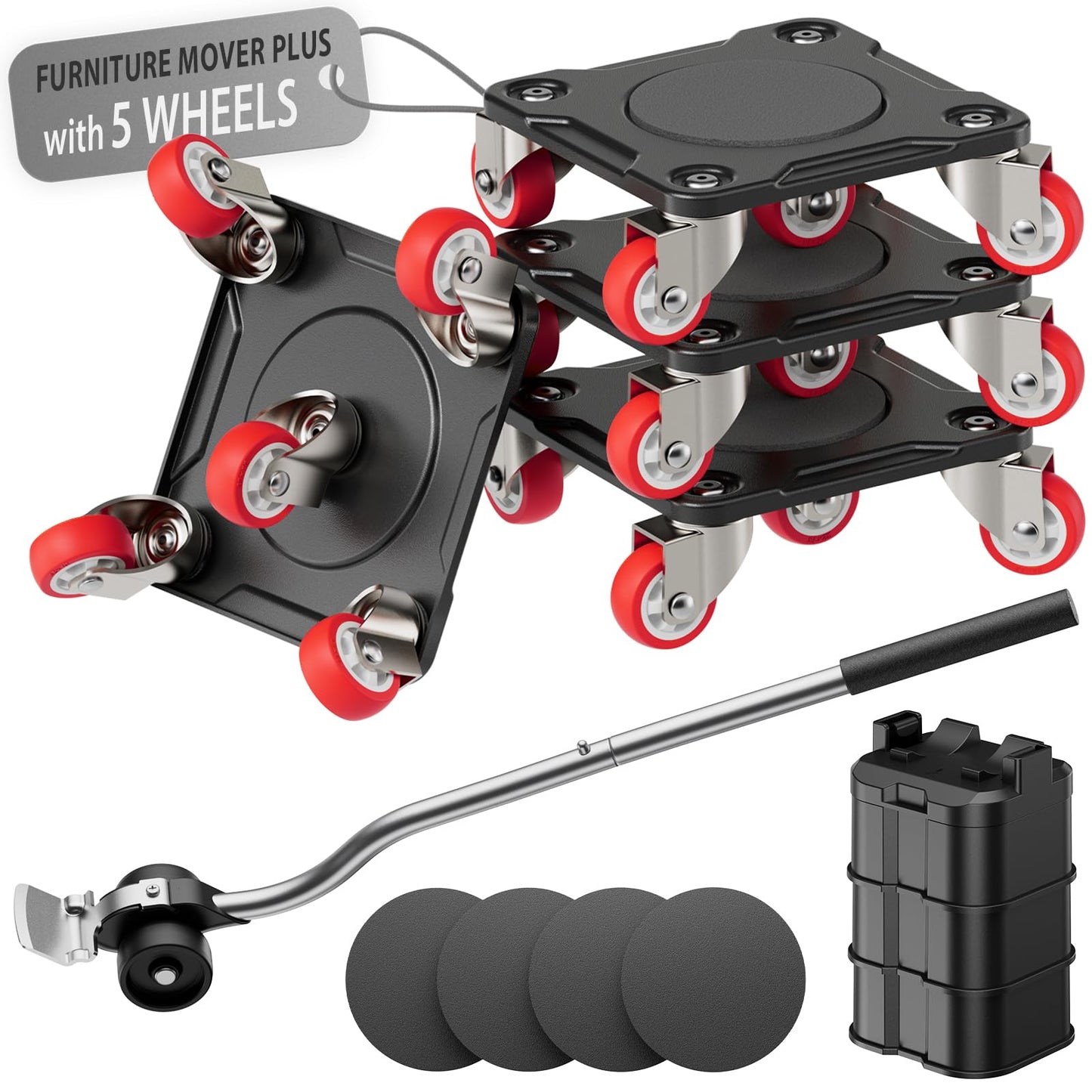 ONEON Heavy Duty Furniture Movers with Wheels Dolly with Auxiliary Lifter, All-New Upgraded Carbon Steel Panels & 360°-Wheeled Casters, Supports up to 1100 lbs (M)
