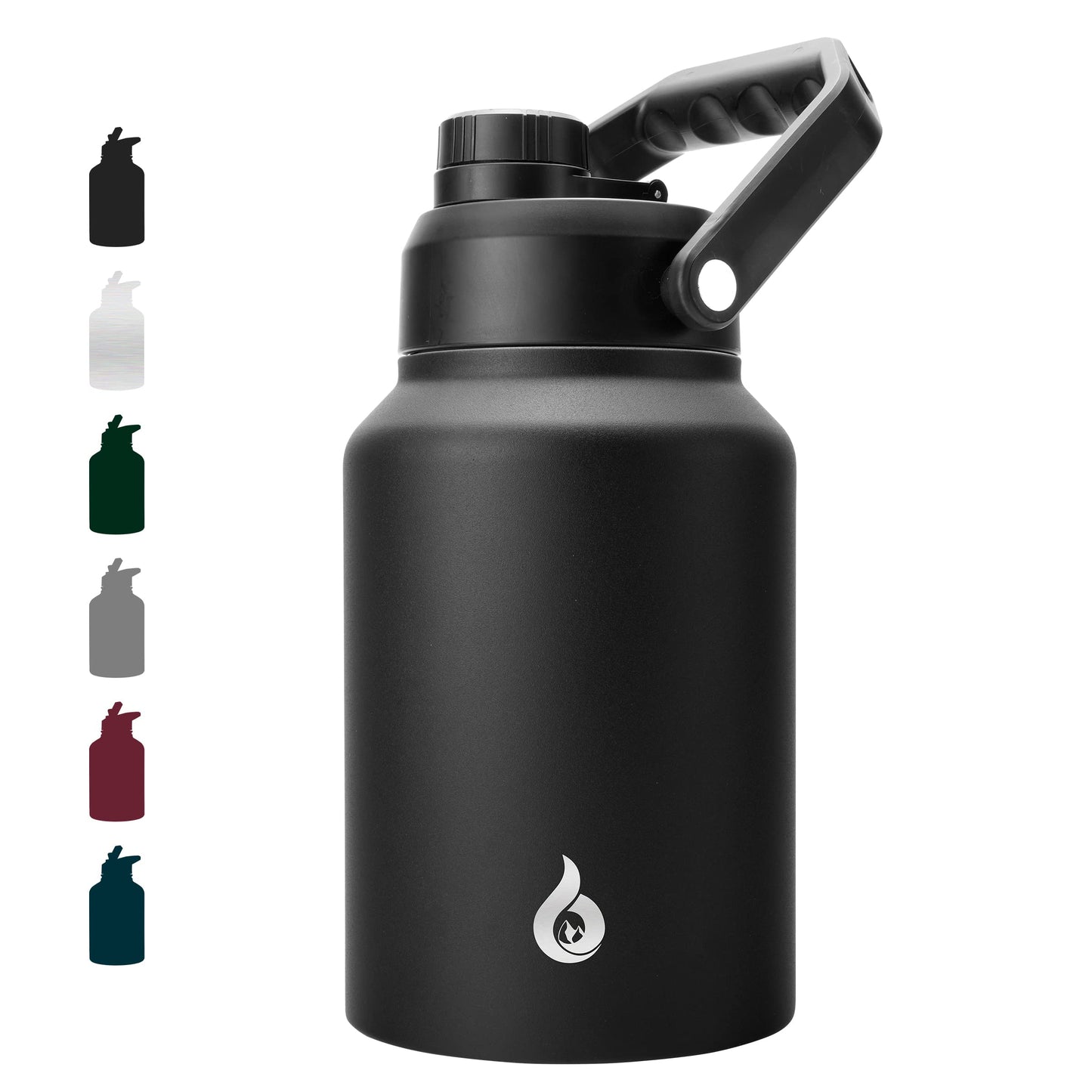 BJPKPK 64 oz Insulated Water Bottle, Dishwasher Safe Half Gallon Water Bottle with Ergonomic Handle, BPA Free Leak Proof Water Jug for Sports, Metal Thermo with Anti-Slip Bottom, Black
