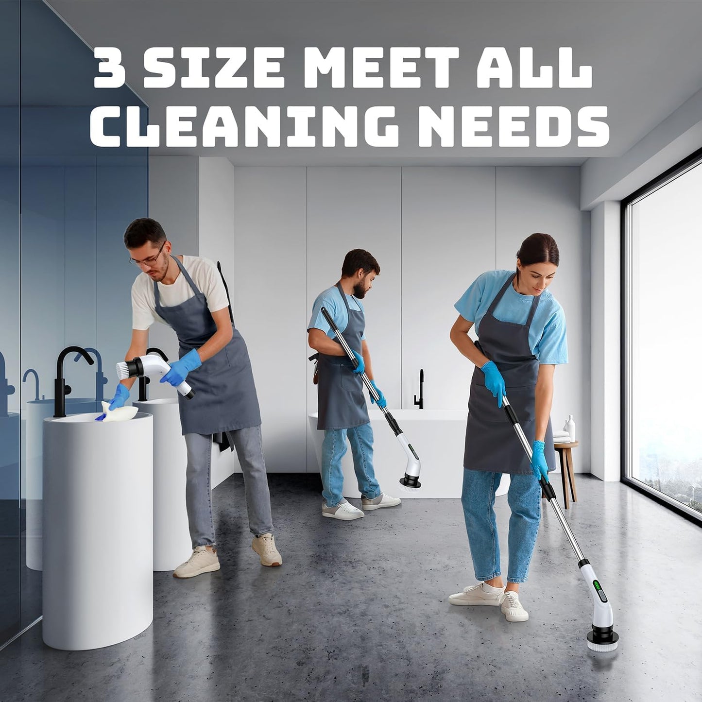 Electric Spin Scrubber for Bathroom: Shower Scrubber with Long Handle, Dual Speed Cordless Power Cleaning Scrub, 7 Brush Heads, IPX7 Waterproof Heavy Duty Cleaner Tools for Tub Tile Grout Wall(White)