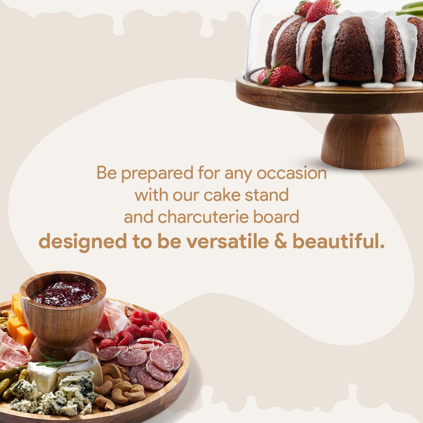 Homesphere Acacia Wood Cake Stand with Lid - Cake Stand with Dome,12in Round Cake Holder, 2-in-1 Dessert Table Display Set & Charcuterie Board for Cheese, Chips & Dips, Fruit Platter, Large Acrylic