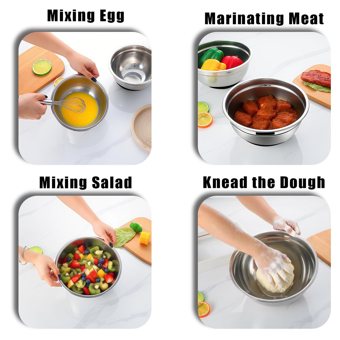 Lazycorner Mixing Bowls with Airtight Lids Set 5 Pcs Stainless Steel Bowls Set Baking Set Non-Slip Silicone Bottoms Great for Serving & Baking