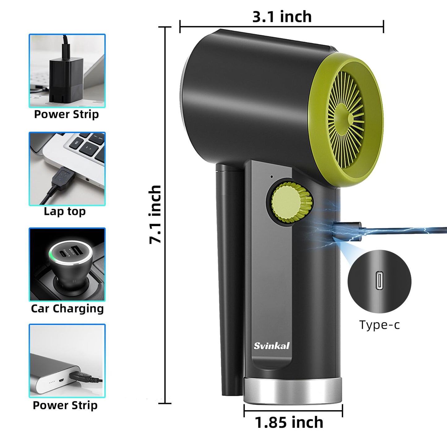 Svinkal Compressed air Duster Electric, Computer air Blower Gun, air Blower for Computer Keyboard, Cordless air Duster, for Cleaning Camera Toys Greenery Computer Keyboard, etc（Brushless Motor）