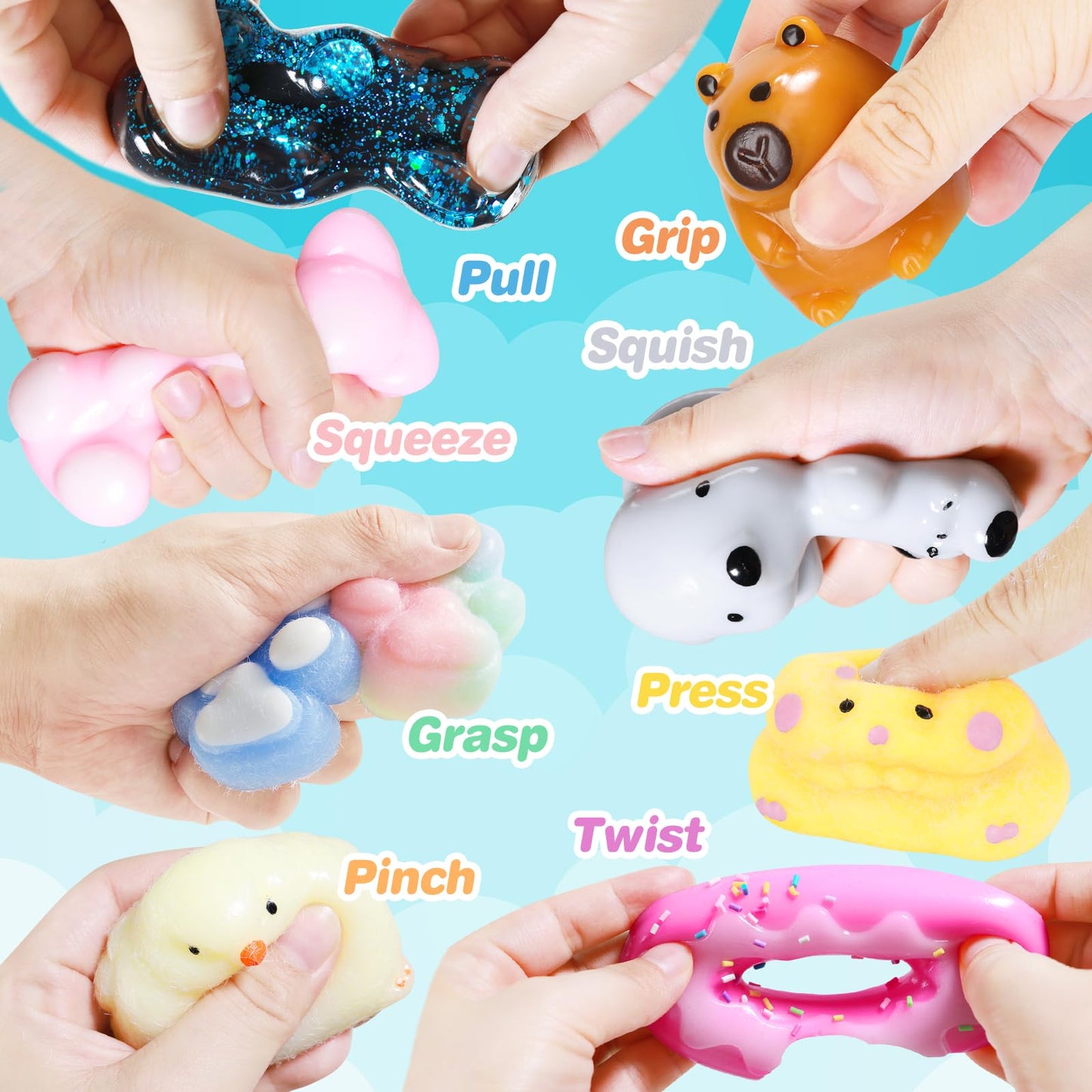 Taba Squishy 20 Pack Fufu Squishy Sensory Toys Kit, Squeeze Soft Fidget Stress Relief Stress Ball for Kids & Adults, Autism ADHD Sensory Toys, Party Favors & Birthday Gift