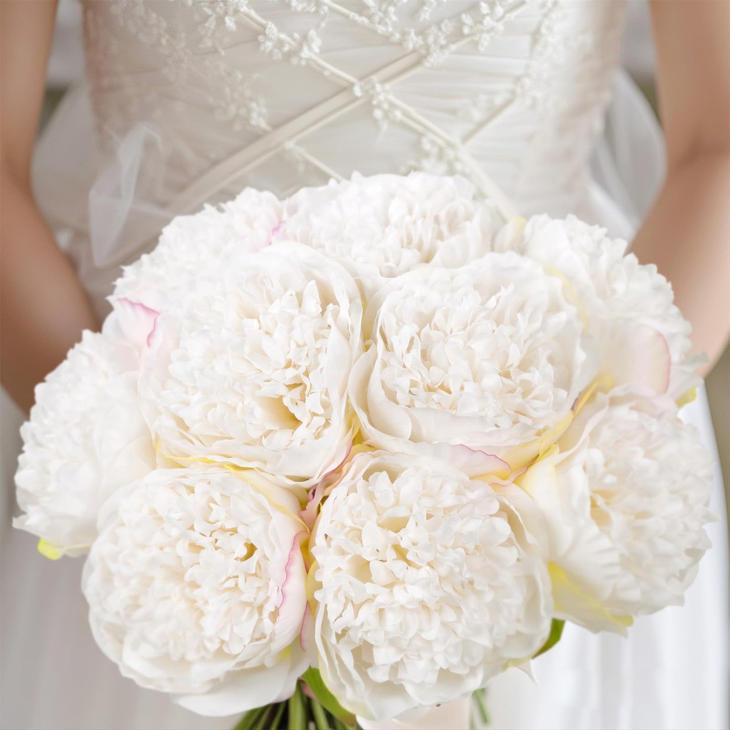 U'Artlines 20Heads Artificial Peony Silk Flower Leaf Home Office Wedding Party Festival Bar Decor (White)