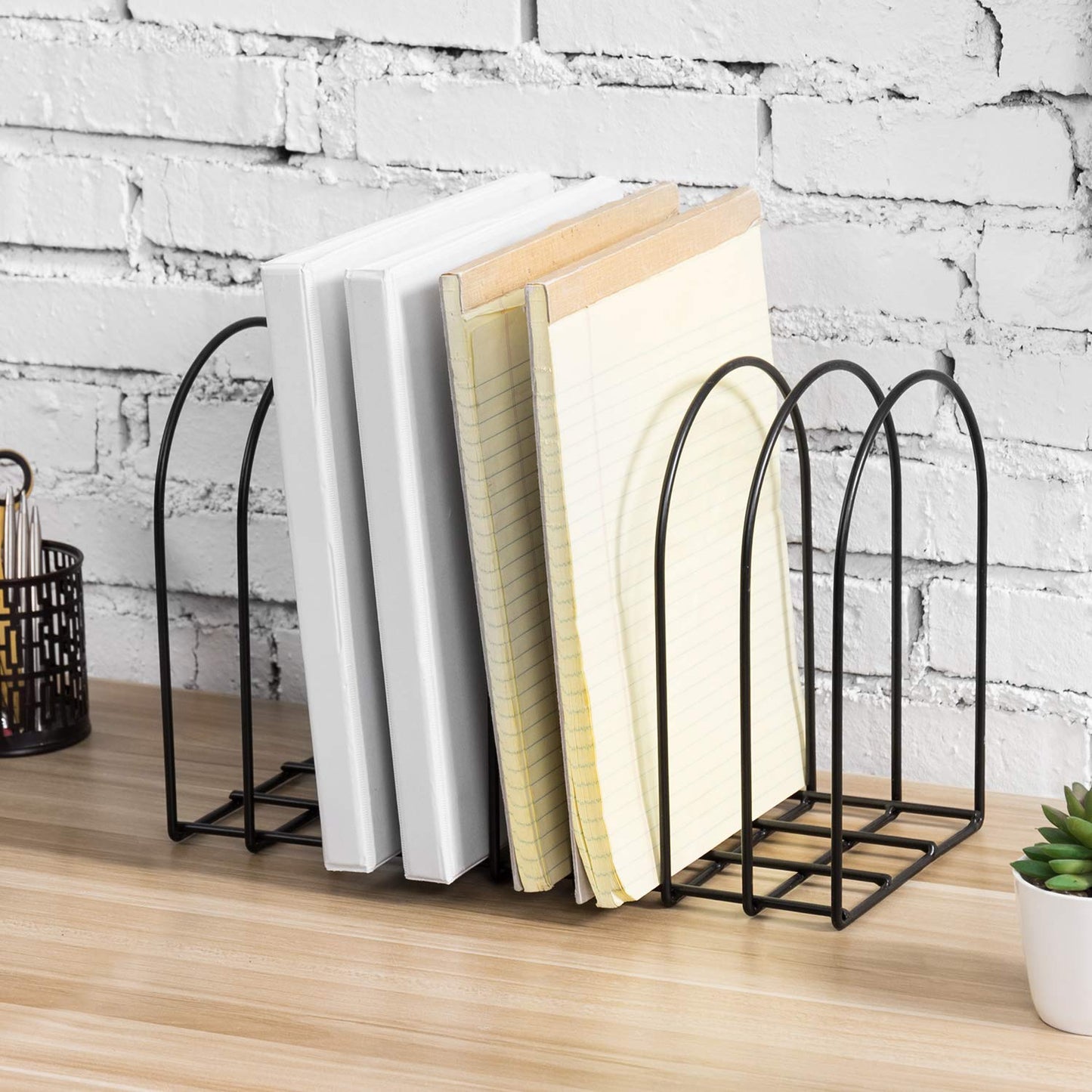 MyGift Large Desktop Document Holder, Binder Organizer Holder for desk, Black Metal Wire File Folder Organizer Rack with 8-Slots and Arch Design