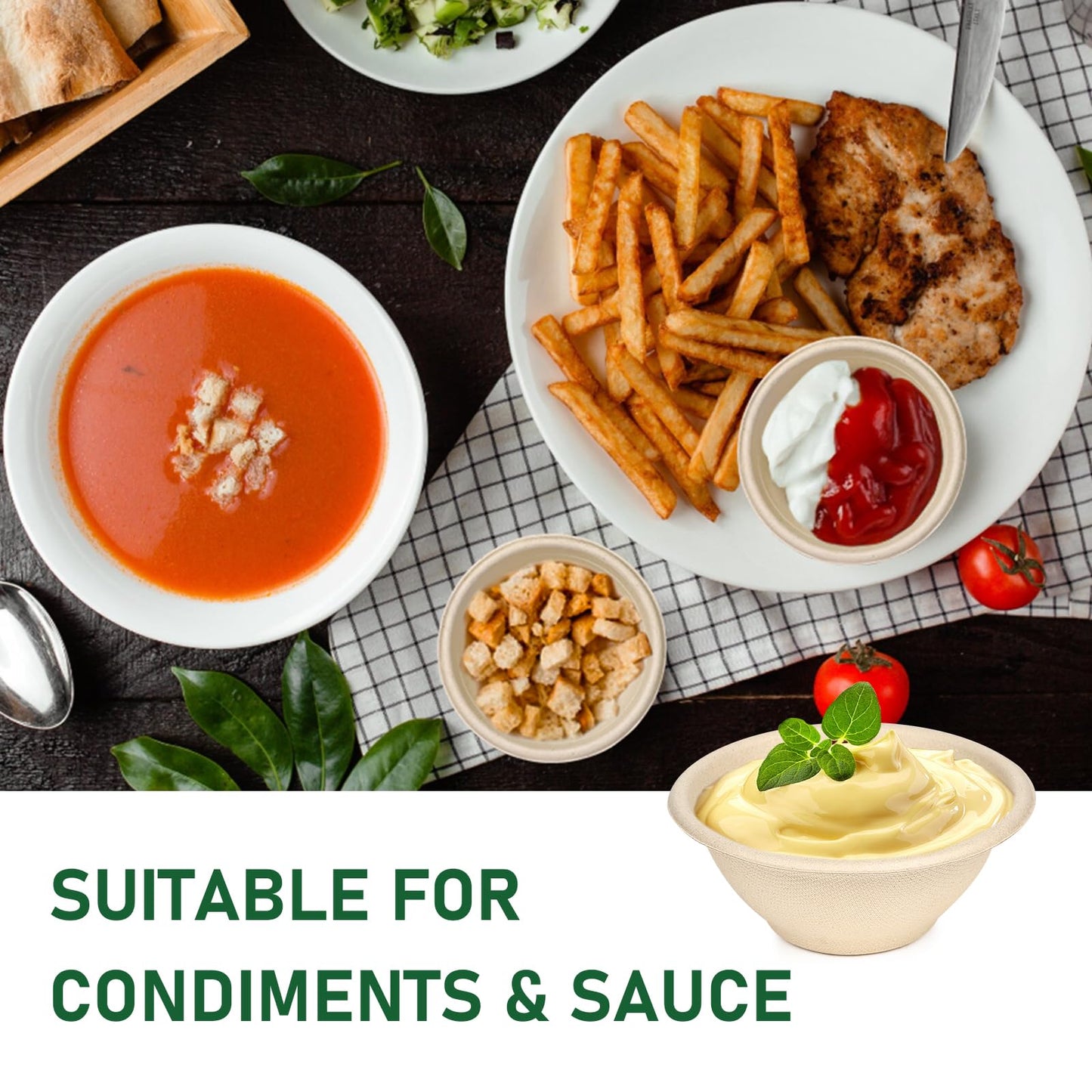 Small Paper Bowls 6 oz, 100 Pack Biodegradable Bagasse Bowls