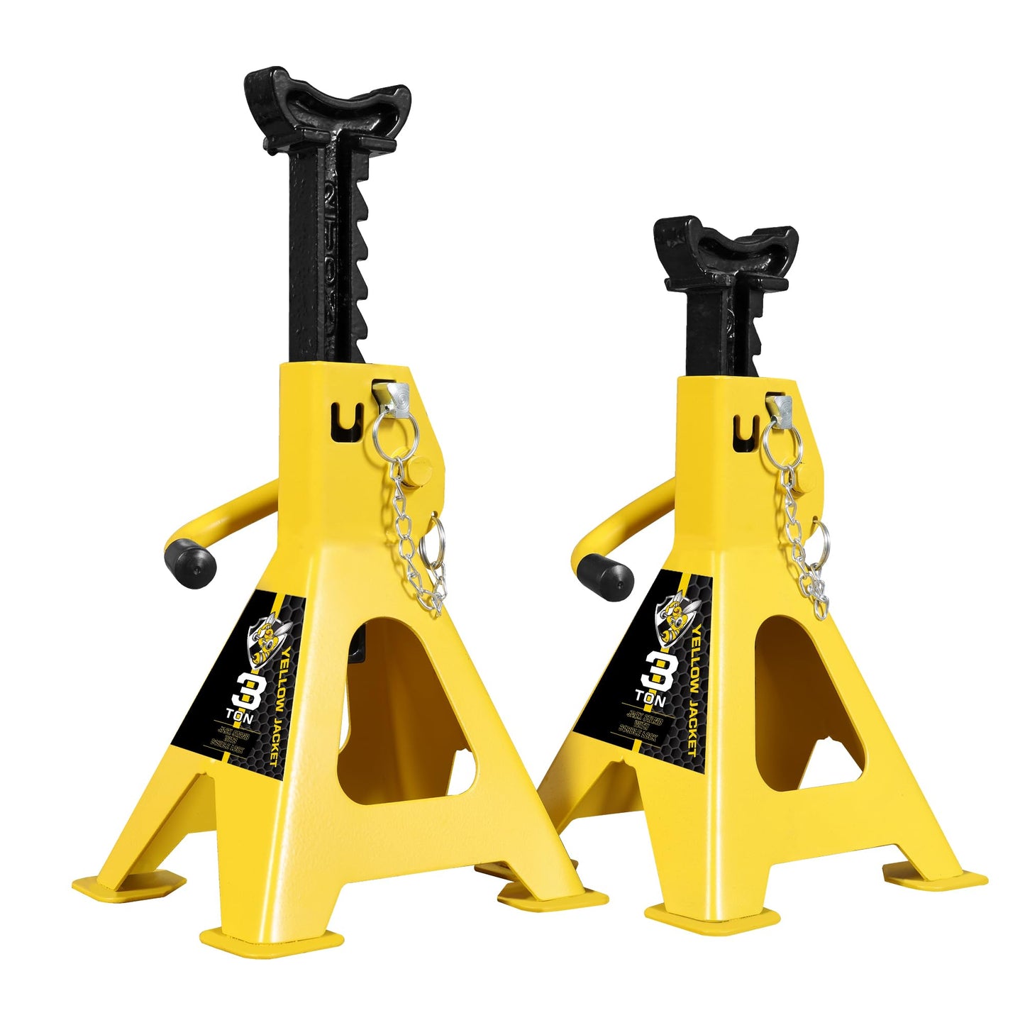 YELLOW JACKET Car Jack Stands with Double Locking and Large Foot Base for Lifting SUVS, Heavy Duty Steel, 3 Ton (6,600 lb) Capacity, 1 Pair
