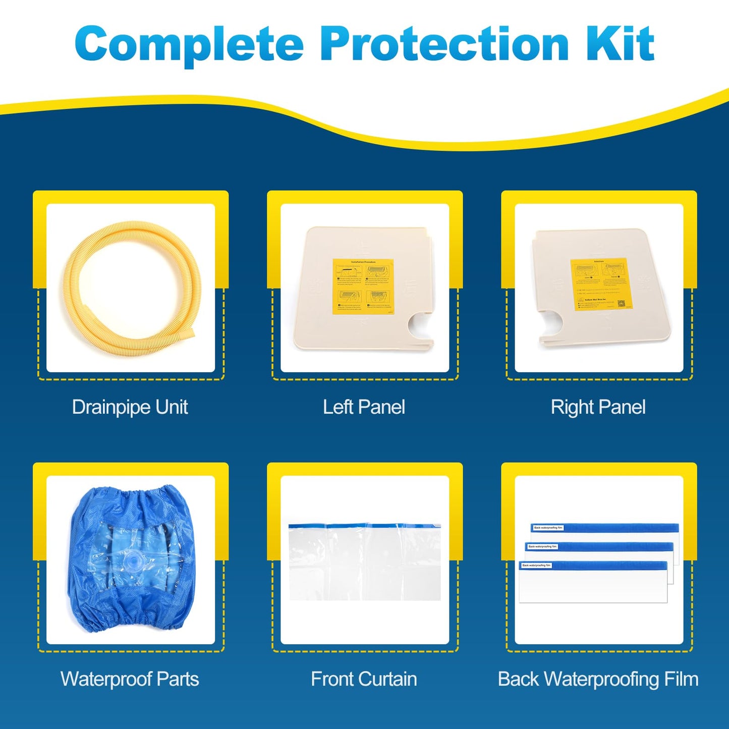 Split Air Conditioning Cleaning Waterproof Cover Bag with Drain Outlet and Two Sides Support Plates Dust Washing Clean Protector Bag Wall Mounted AC Large Size Service Bag with Water Pipe