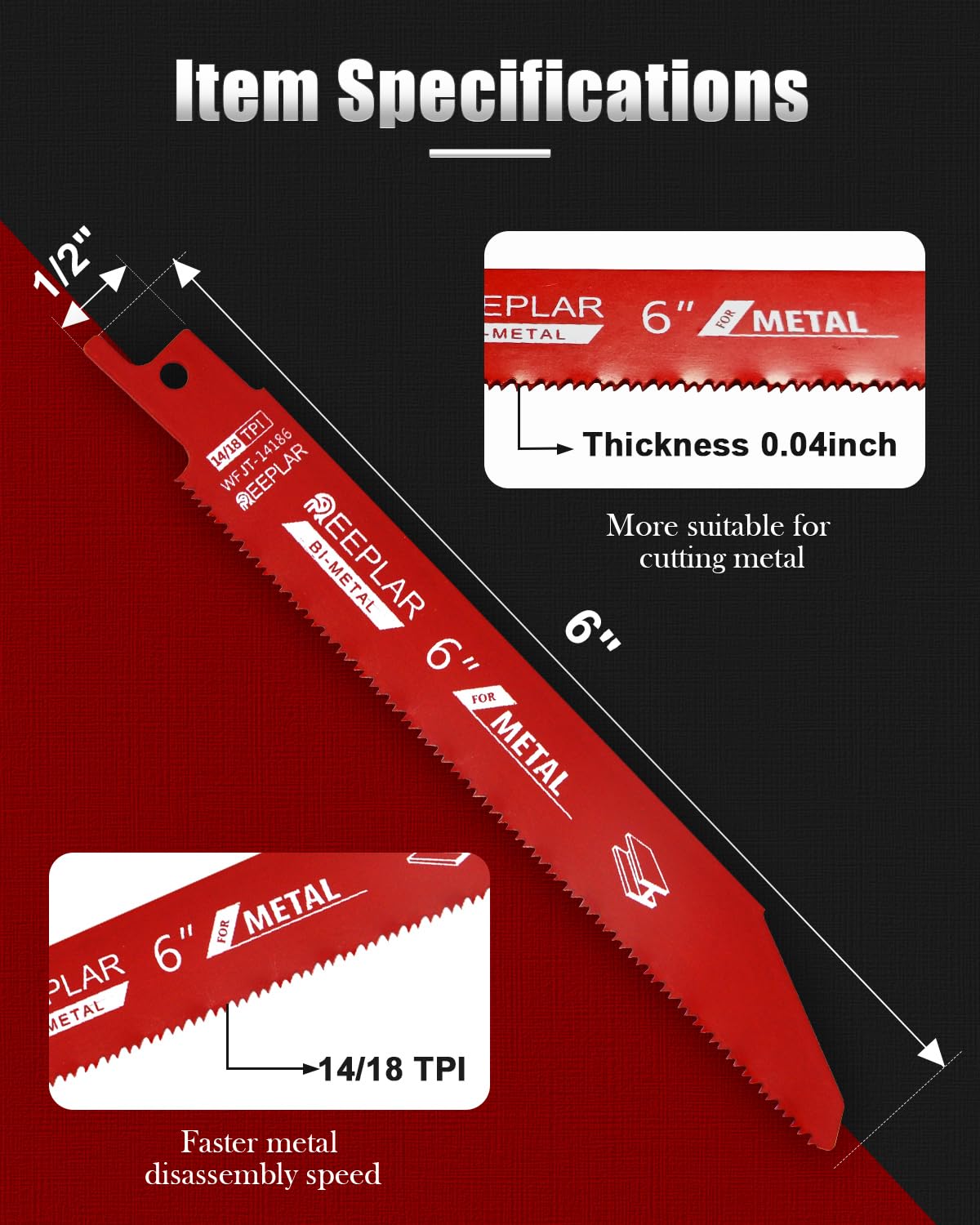 25 Pack 6 inch 14/18 TPI Bi-Metal Auto Dismantling Sawzall Blade for Metal, 6” 18-TPI Reciprocating Saw Blades Replace Milwaukee and Diablo sawzall Blade