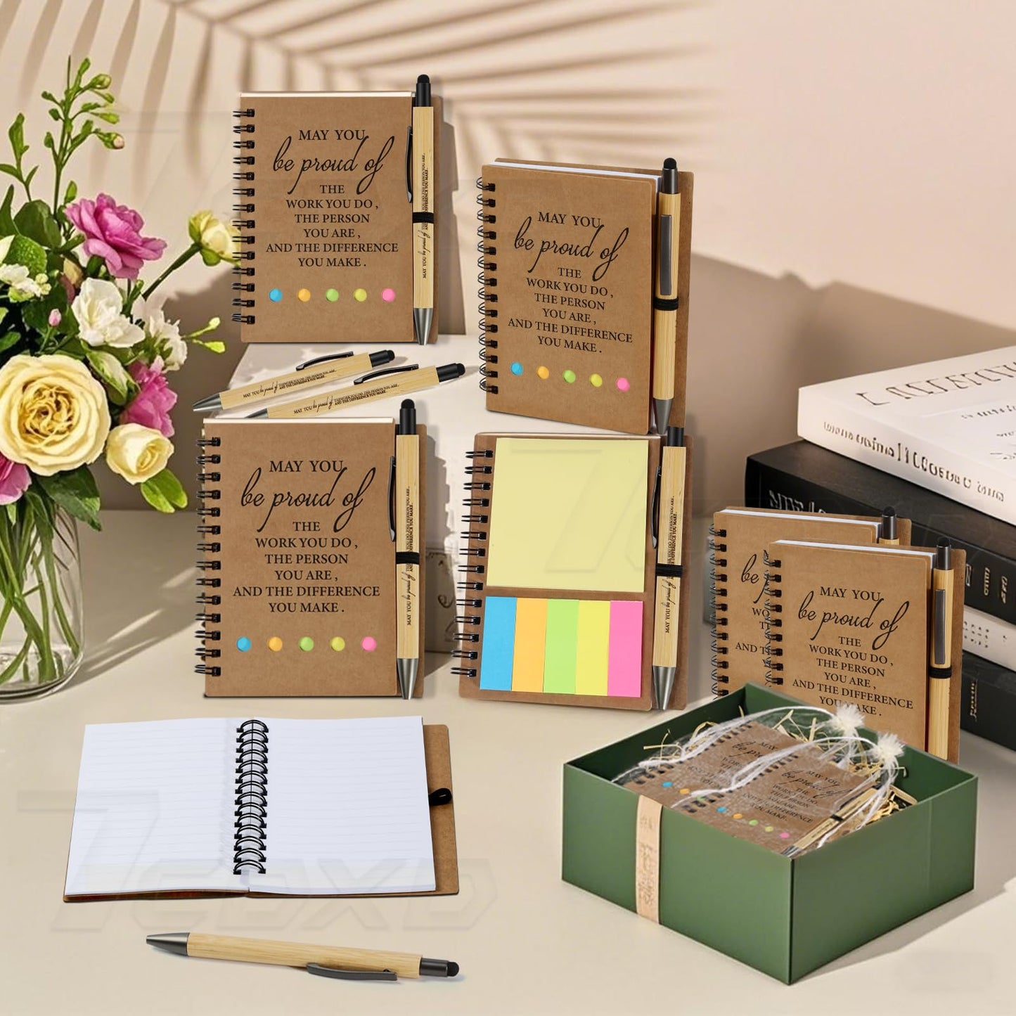 12 Sets Thank You Gifts, Employee Appreciation Gifts, Inspirational Notebooks With Sticky,Inspirational Pens And Gift Bags,Mini Motivational Notebooks for Employee Teacher Staff Coworker
