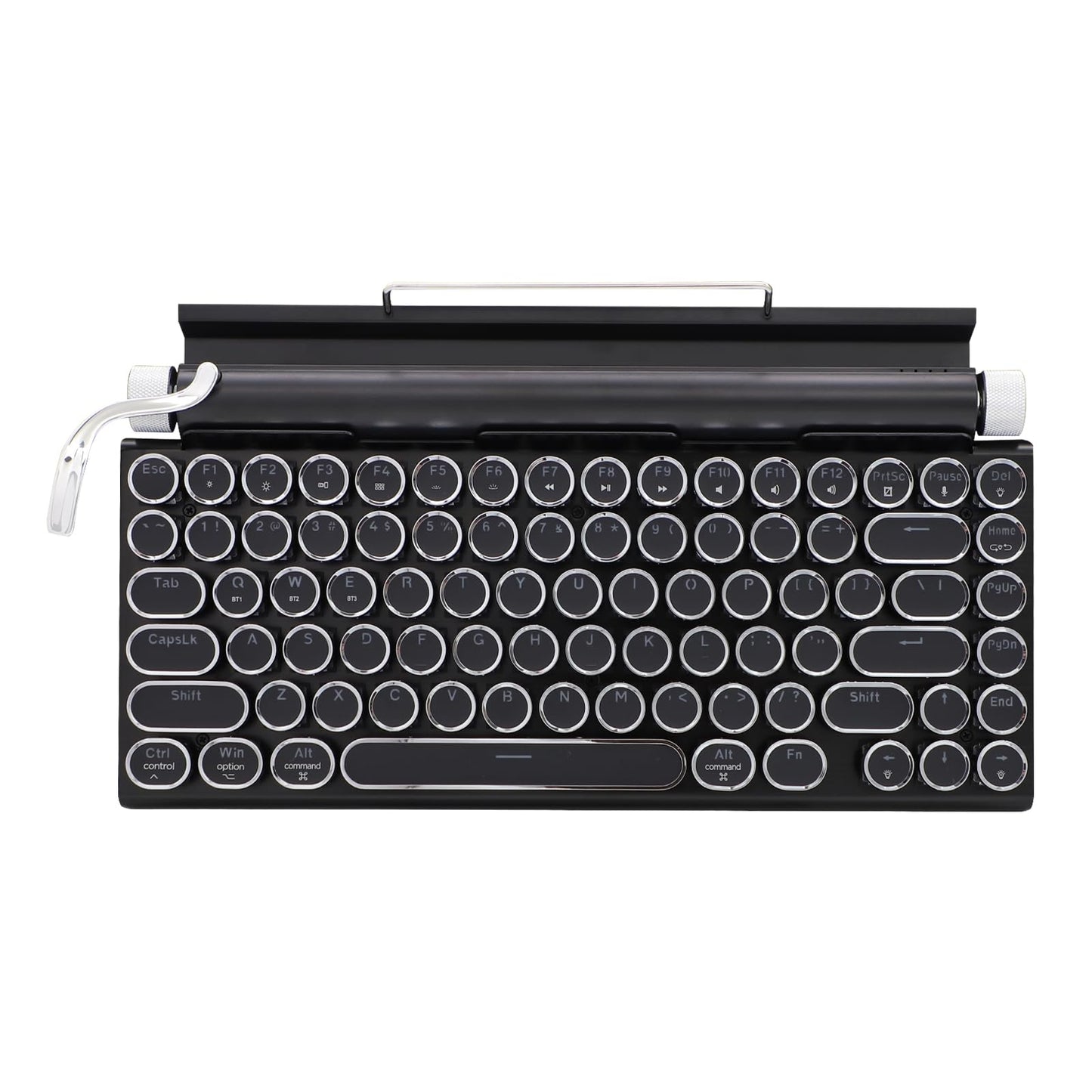 Typewriter Keyboard,Round Keycaps/White Backlit/Compact 75% Layout Keyboard for Windows/Mac/PC/Laptop (Black)