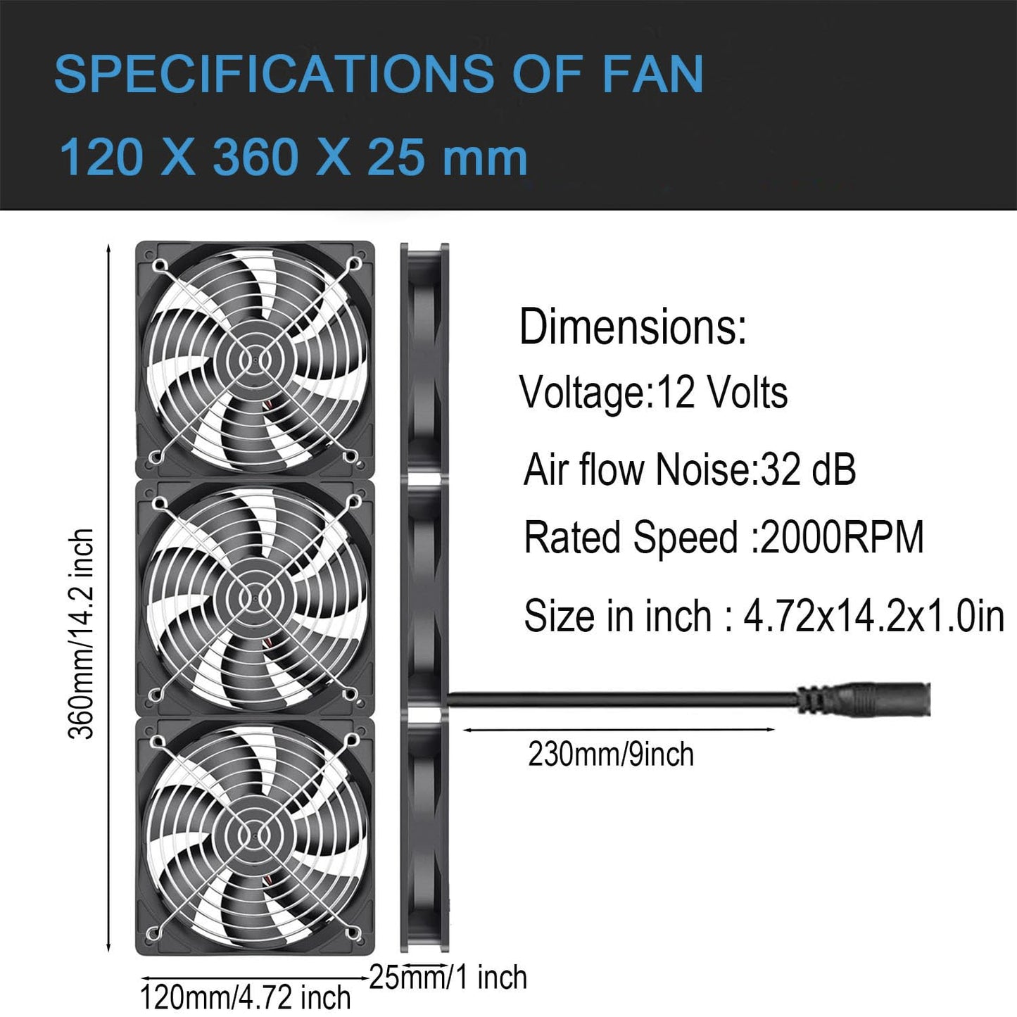 LUCKTE Upgrade Axial Fan 3 Big Airflow120mm Fans DC 12V Powered Fan with AC 110V - 240V Speed Control, Cabinet Chassis Cooling Fan, Server Workstation Cooling Fan (3-Fans)