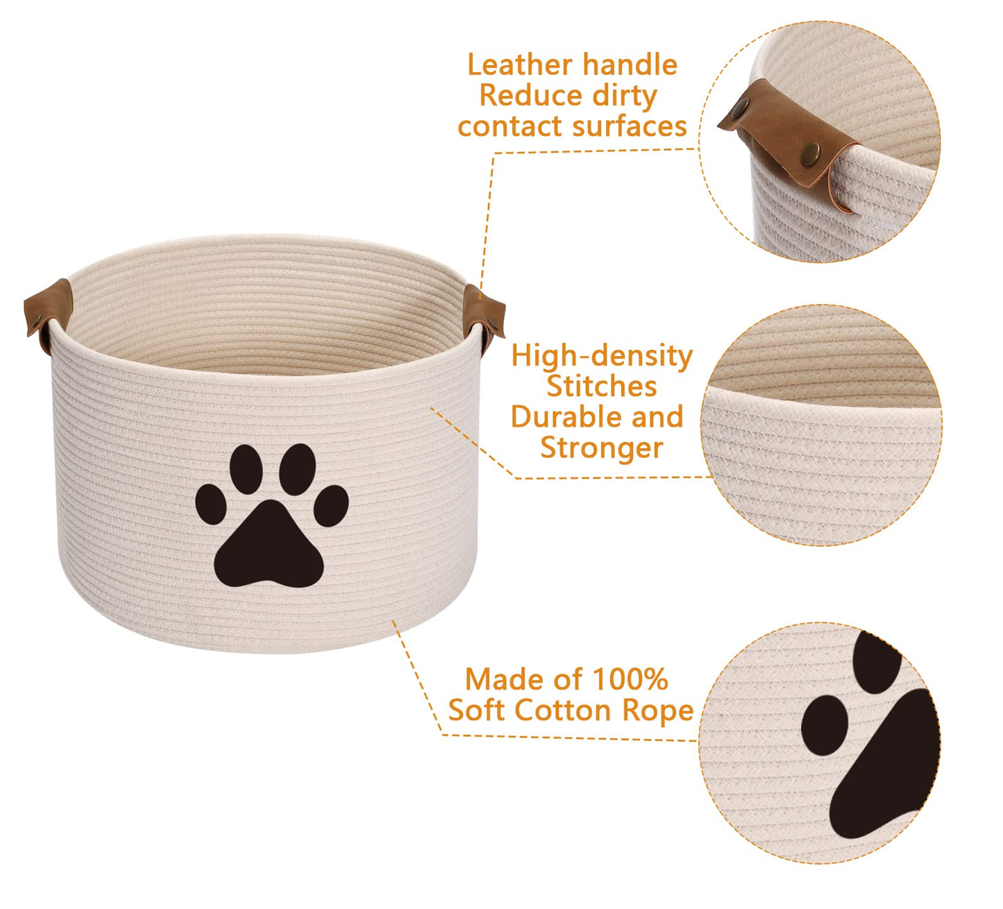 Geyecete Round Dog Dog Toy Basket Storage Weave Rope Storage Basket Pet/Doy Toy Box Dog Storage Basket-Beige