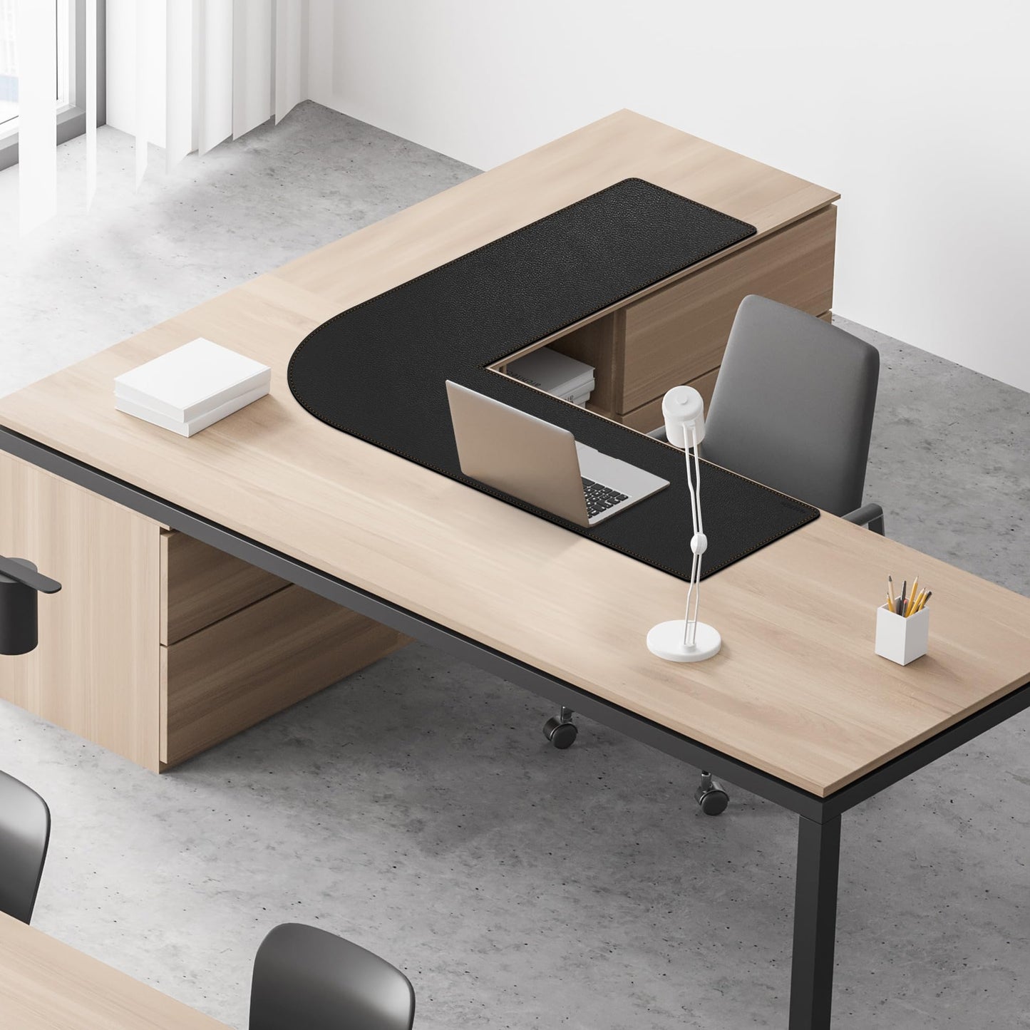 MAIDERN 43.3 Inch L Shaped Corner Desk Mat, Cork & Leather Dual Sided Desk Pad for Gaming Computer Office Home (Black) …