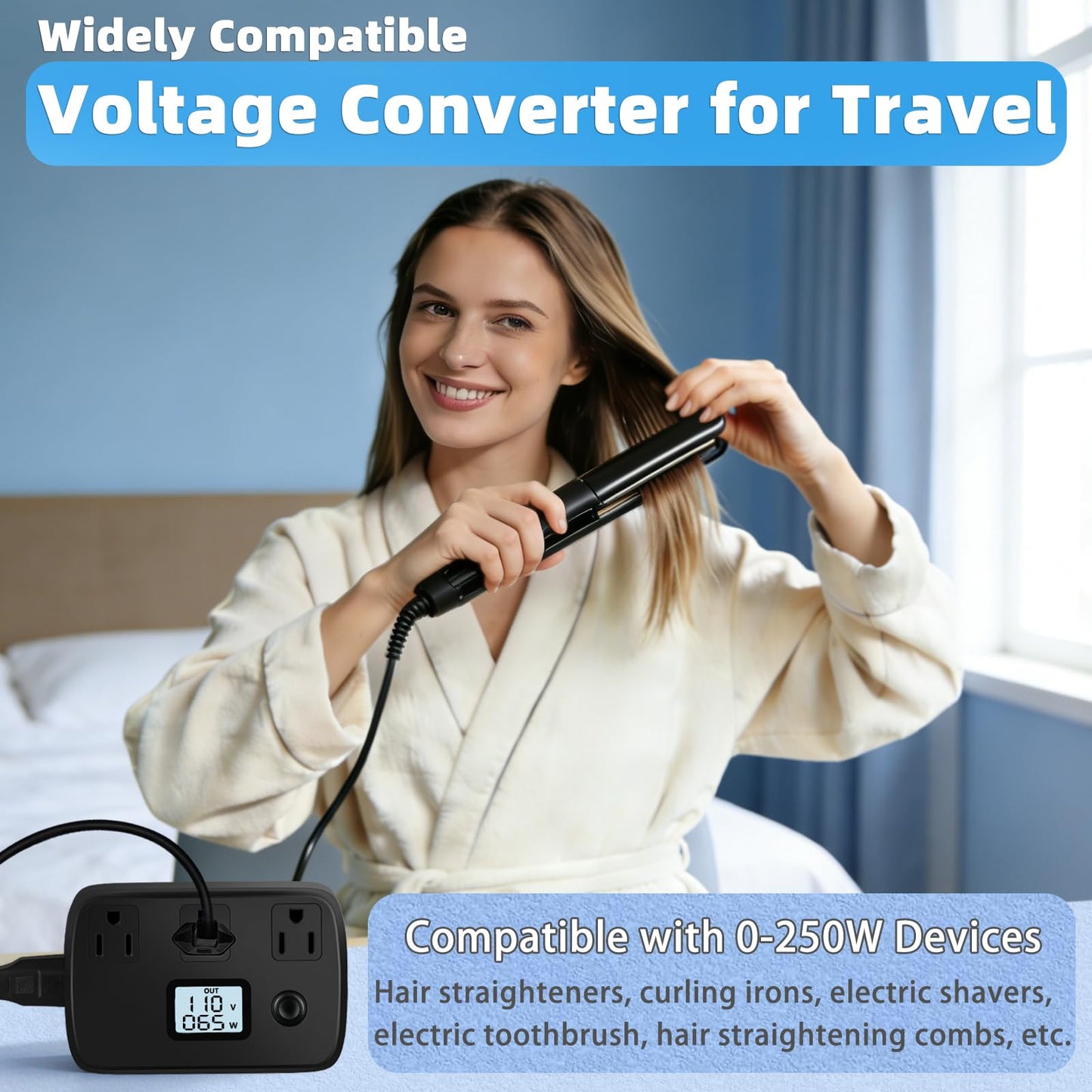 Voltage Converter 220v to 110v with PD 30W, QC3.0 and LCD Display, Universal Travel Adapter 250W Travel Power Converter Canada to Europe, UK,AU,Italy,Asia,India,South Africa