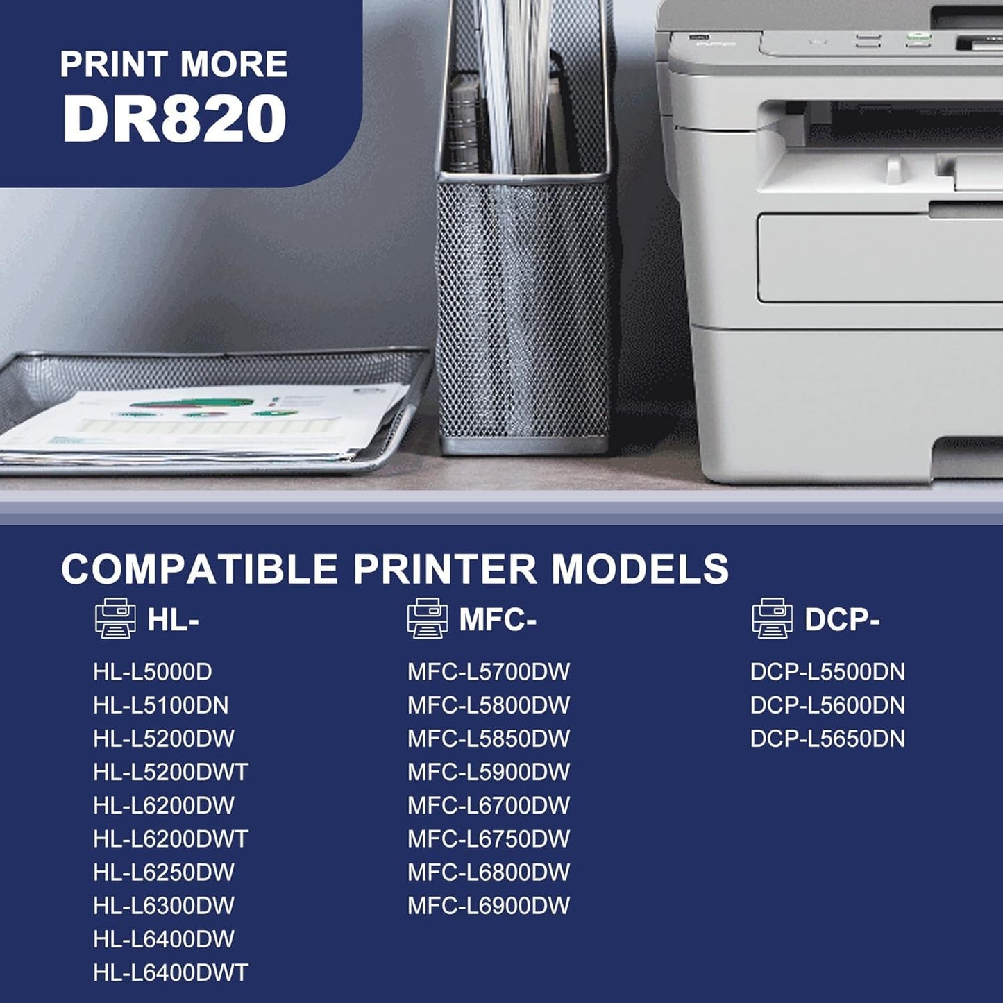DR-820 DR820 Drum Unit Replacement for Brother DR 820 HL-L6200DW HL-L6200DWT HL-L6800DW HL-L5100DN HL-L5200DW/DWT MFC-L6750DW MFC-L5850DW DCP-L5650DN Printer Black 1 Pack (Toner not Included)