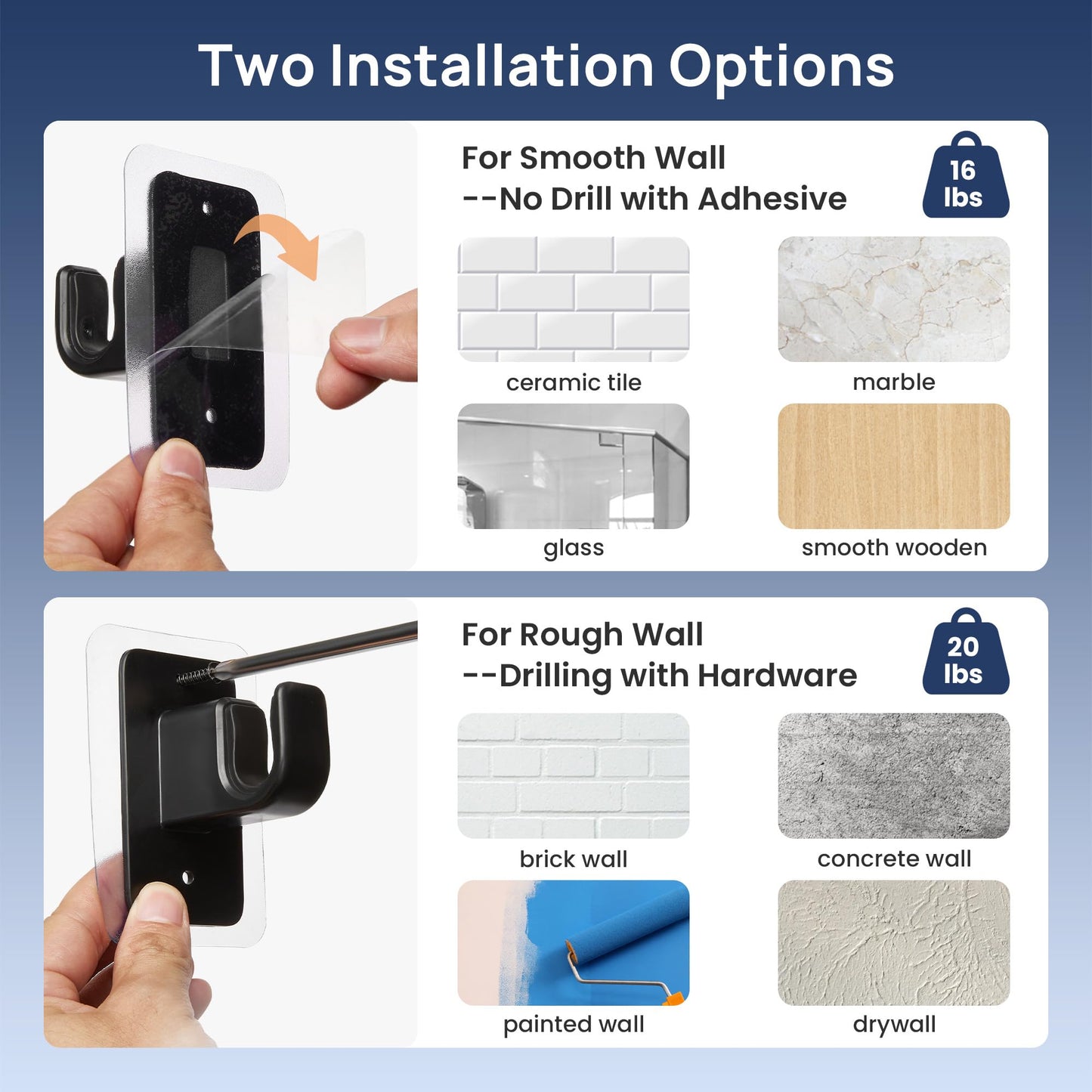 upsimples 2 Pack No Drill Curtain Rods for Window 48 to 84 Inches, 5/8 Inch Diameter Renter Friendly Drapery Rod with Adhesive Brackets without Drilling, Adjustable from 27 to 90 Inches, Black