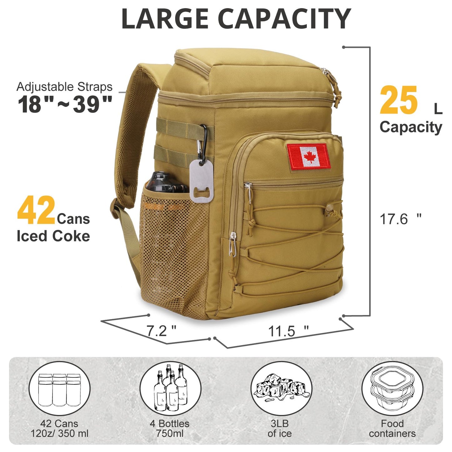 25L Backpack Cooler Keep All Drink Cold for Long Periods of Time Cooler Backpack Insulated Waterproof Portable High Durability Small Cooler Backpack with Compartment for Hiking Camping Beach