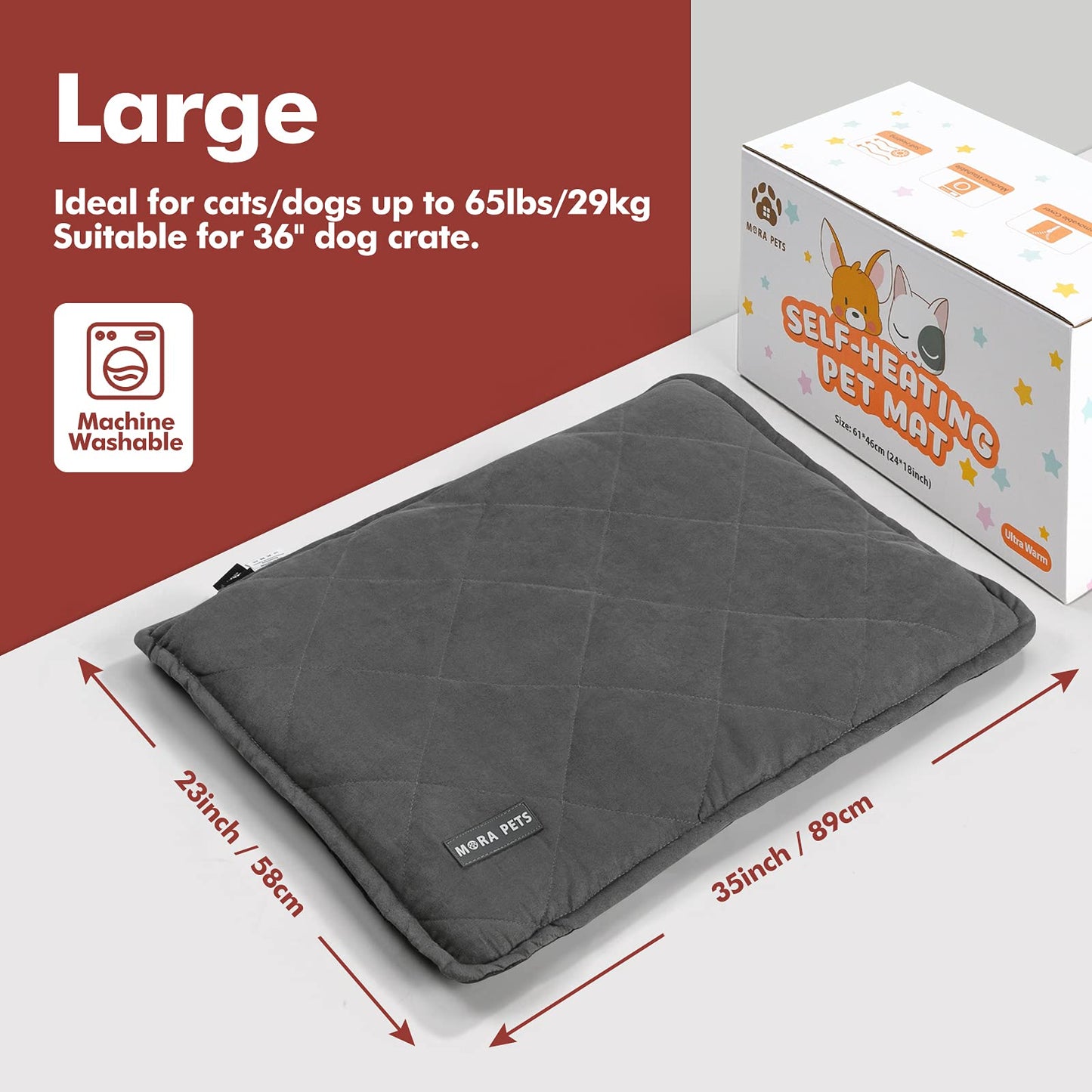Mora Pets Self Heating Cat Bed Self Warming Cat Bed Ultra Warm Self Heating Cat Pad Self Warming Dog Crate Bed Thermal Cat Pad 36 x 24 Inches Removable Cover Outdoor Indoor for Cats and Dogs