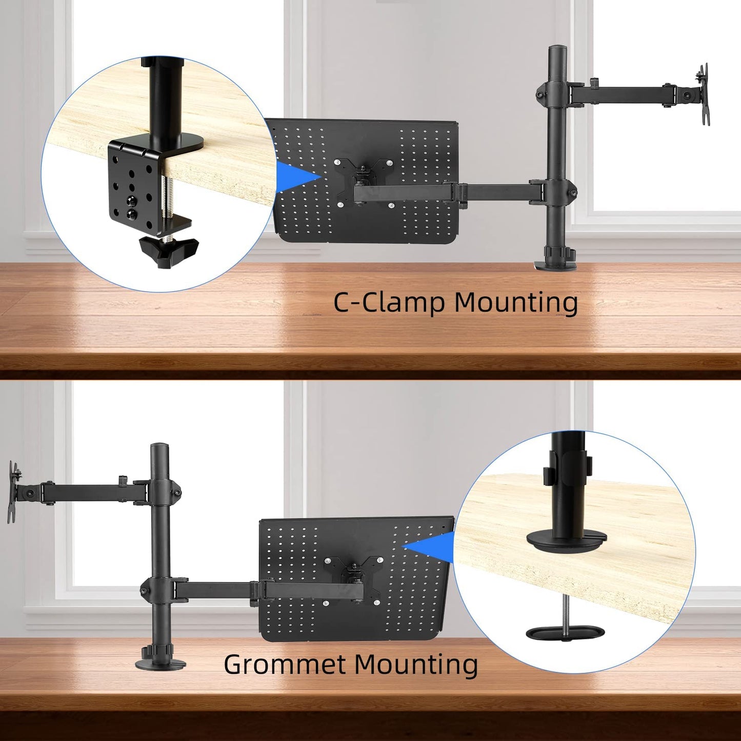 Suptek Monitor and Laptop Mount Holds 13-32 inch Computer Screen,Adjustable Monitor Arm Stand with Laptop Tray for 13-27 inch,Hold 22 lbs, with Clamp and Grommet Mounting Base