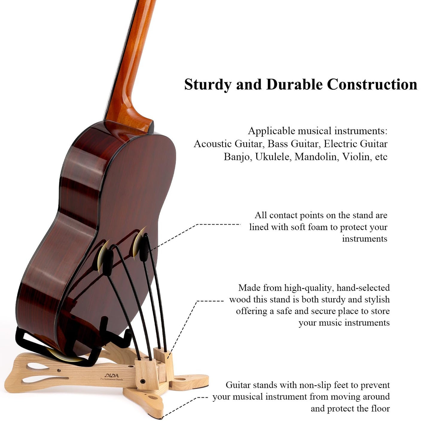 DIDA Acoustic Guitar Stand, Guitar Stand for Acoustic Holder, Folding Wooden Guitar Floor Stand with Non-slip Rubber and Soft Foam, Portable Musical Instrument Holder, Guitar Accessories (Ashwood)
