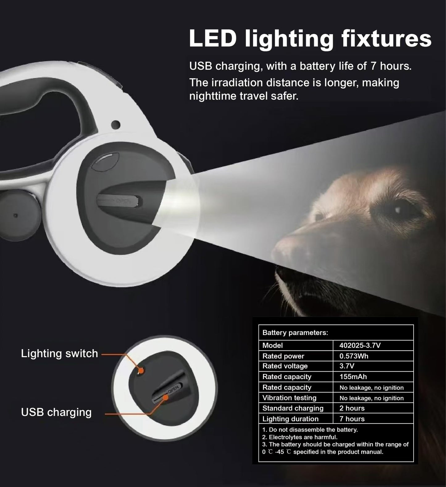 BKINDTOPET 4-in-1 Retractable Dog Leash 16ft with LED Light, Poop Bag Dispenser & Bags – Heavy Duty, Tangle-Free Leash for Small & Medium Dogs up to 66lbs, One-Button Brake & Anti-Slip Handle (M)