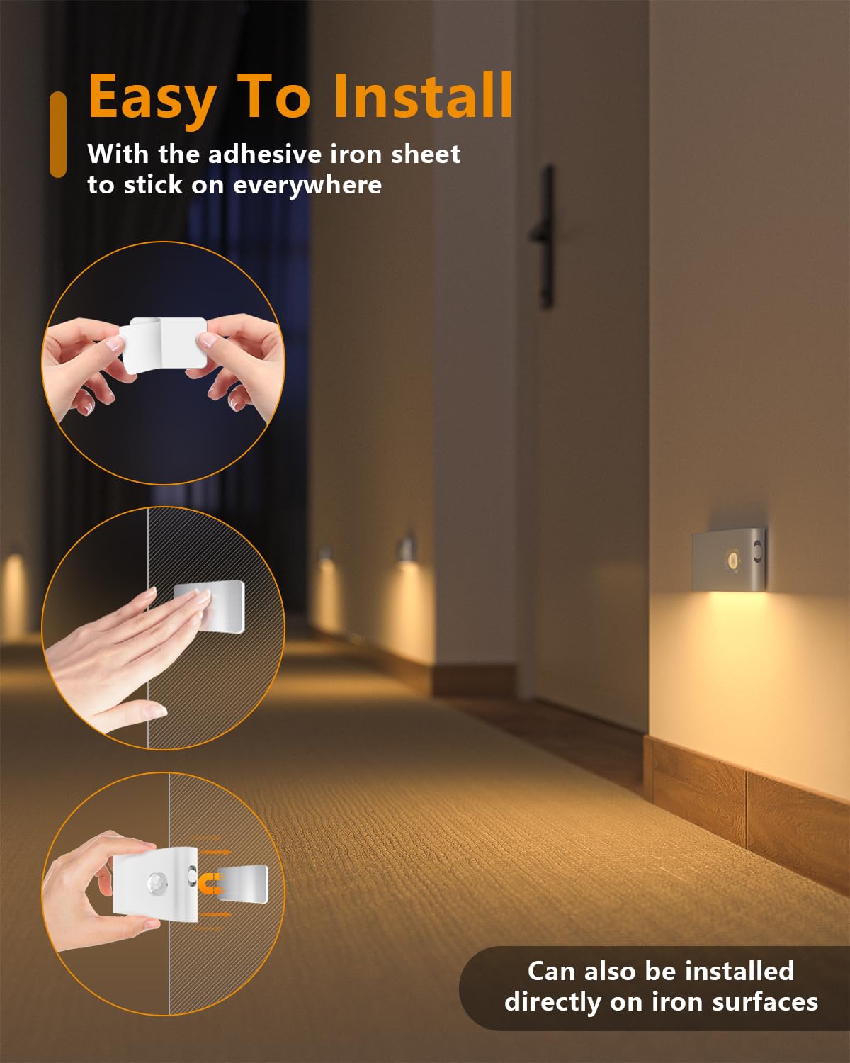 WILLED Rechargeable Night Light, Wireless Stair Lights Indoor, Warm White Motion Sensor Light Indoor, Stick-Anywhere, Led Night Light for Bathroom, Hallway, Bedroom, Closet, Kitchen (6 Pack)
