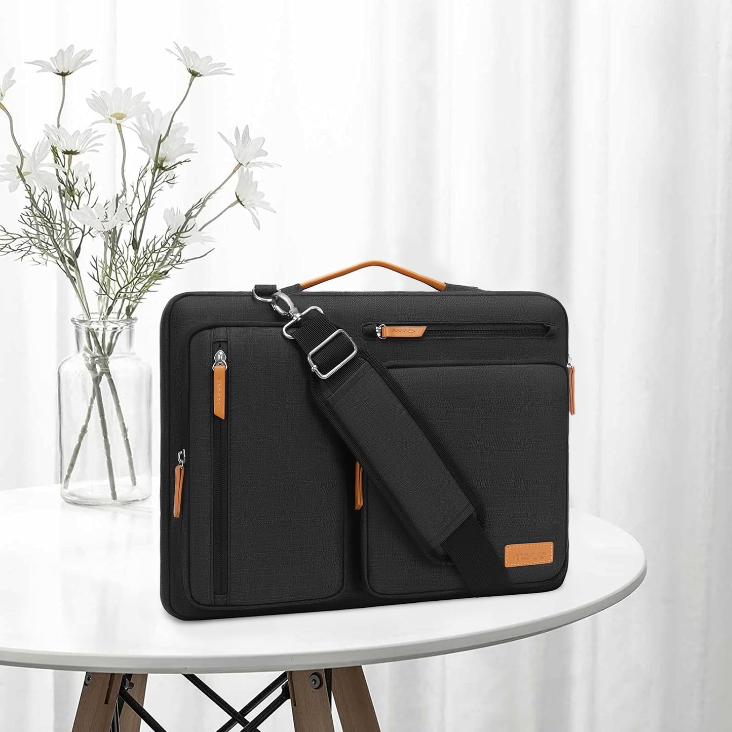 MOSISO 360 Protective Laptop Bag 16 inch, 15-15.6 inch Computer Shoulder Bag Compatible with MacBook Pro 16, HP, Dell, Lenovo, Asus, Side Open Messenger Case &4 Zipper Pockets&Handle, Black