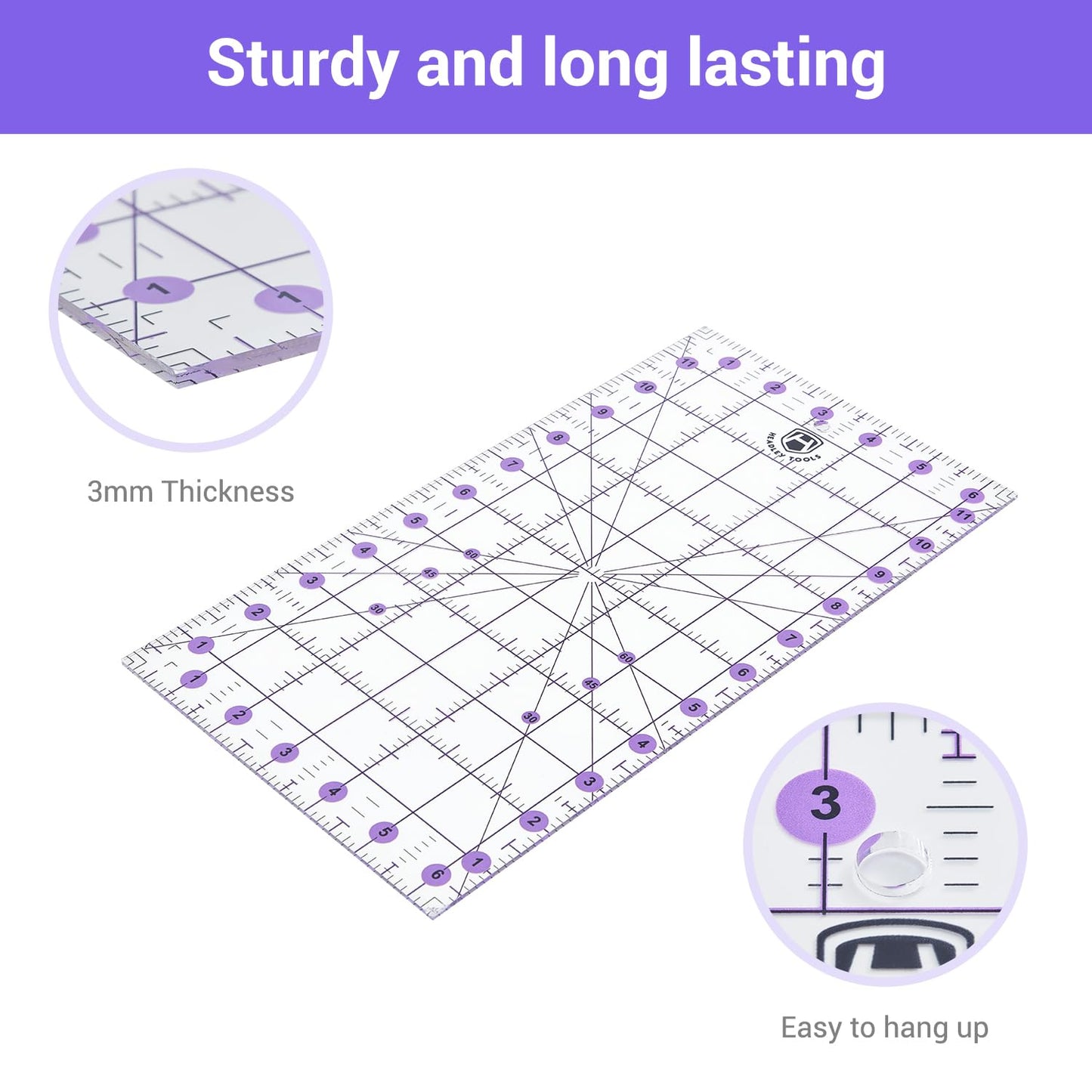 Headley Tools Rotary Cutter Set - 45mm Fabric Cutter, 5 Extra Rotary Blades, A3 Cutting Mat, Quilting Ruler and Sewing Clips, Craft Knife Set, Ideal for Crafting, Sewing, Patchworking, Purple