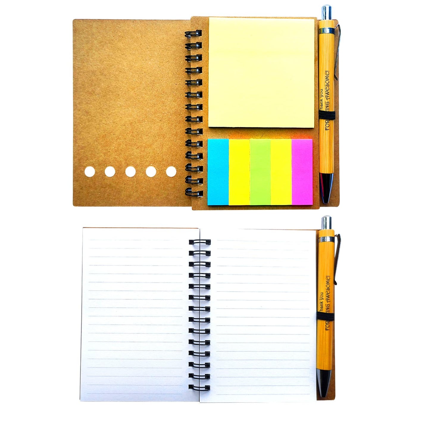 30 Sets Employee Appreciation Inspirational Spiral Notebook Journal with Sticky Note Notepad Motivational Bamboo Ballpoint Pen Bulk for Nurse Teacher Student Coworker Thank You Present (Brown 30Set)