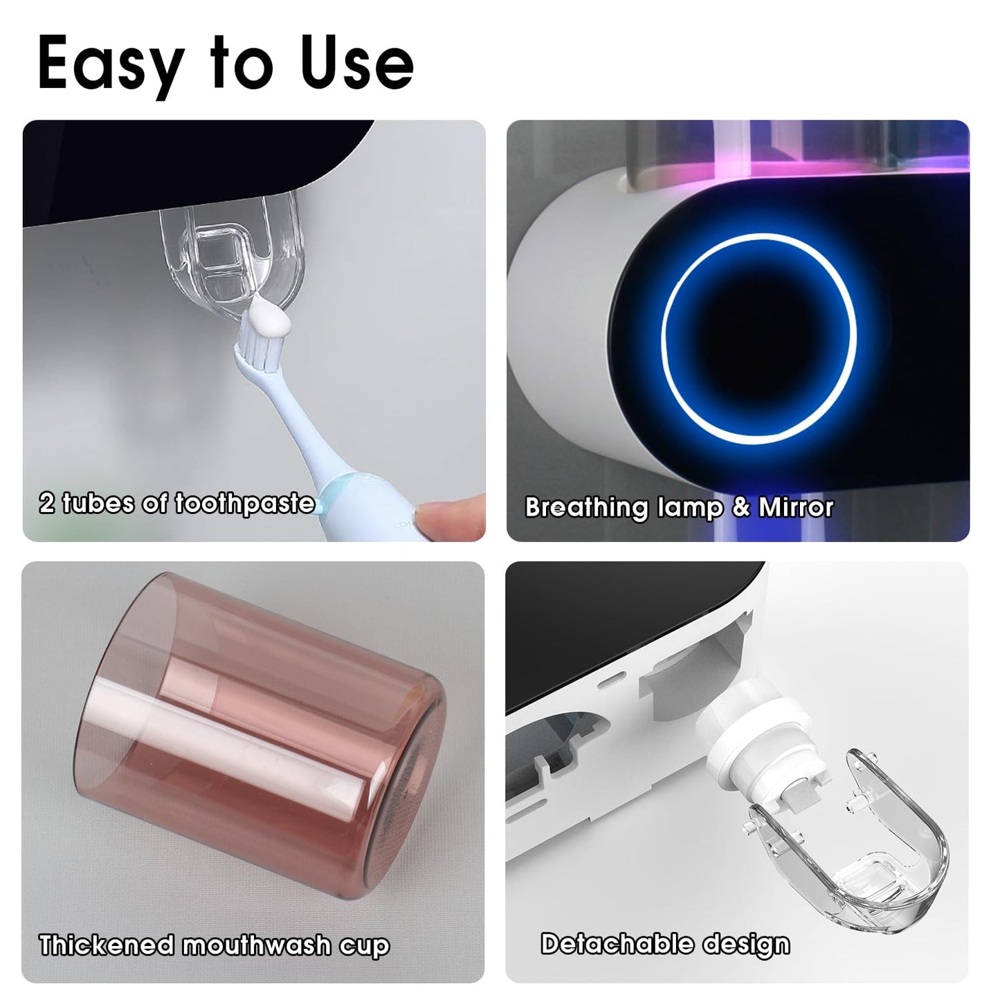iHave Toothbrush Holder for Bathroom, UV Toothbrush Sanitizer and Holder Smart Home Bathroom Accessories, 3 Cups Electric Toothbrush Holder Wall Mounted with Toothpaste Dispenser Bathroom Decor