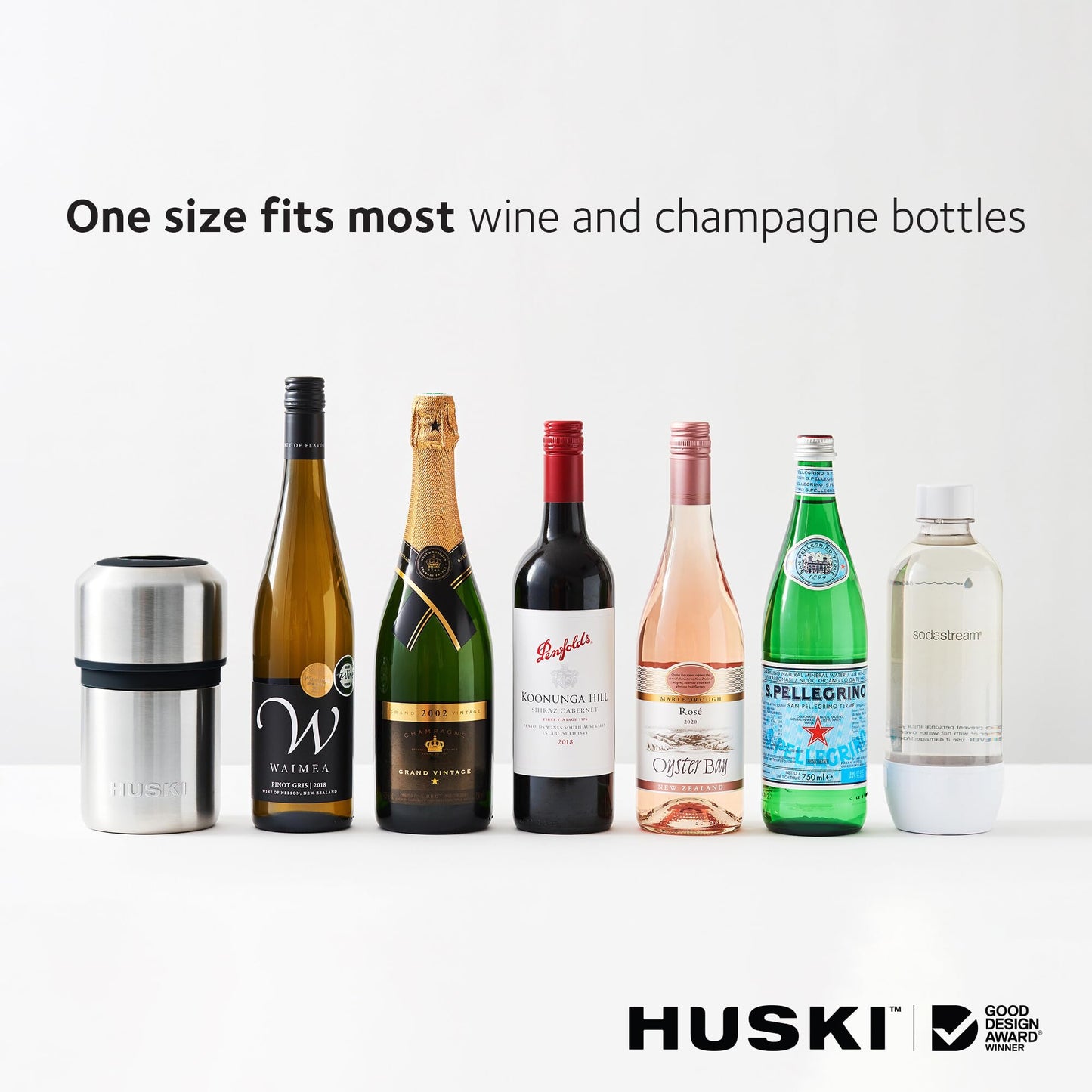 Huski Wine Chiller | Award Winning Iceless Design | Keeps Wine Cold up to 6 Hours | Fits Most 750ml Wine & Some Champagne Bottles | White Stainless Steel Cooler | 0.75L Capacity