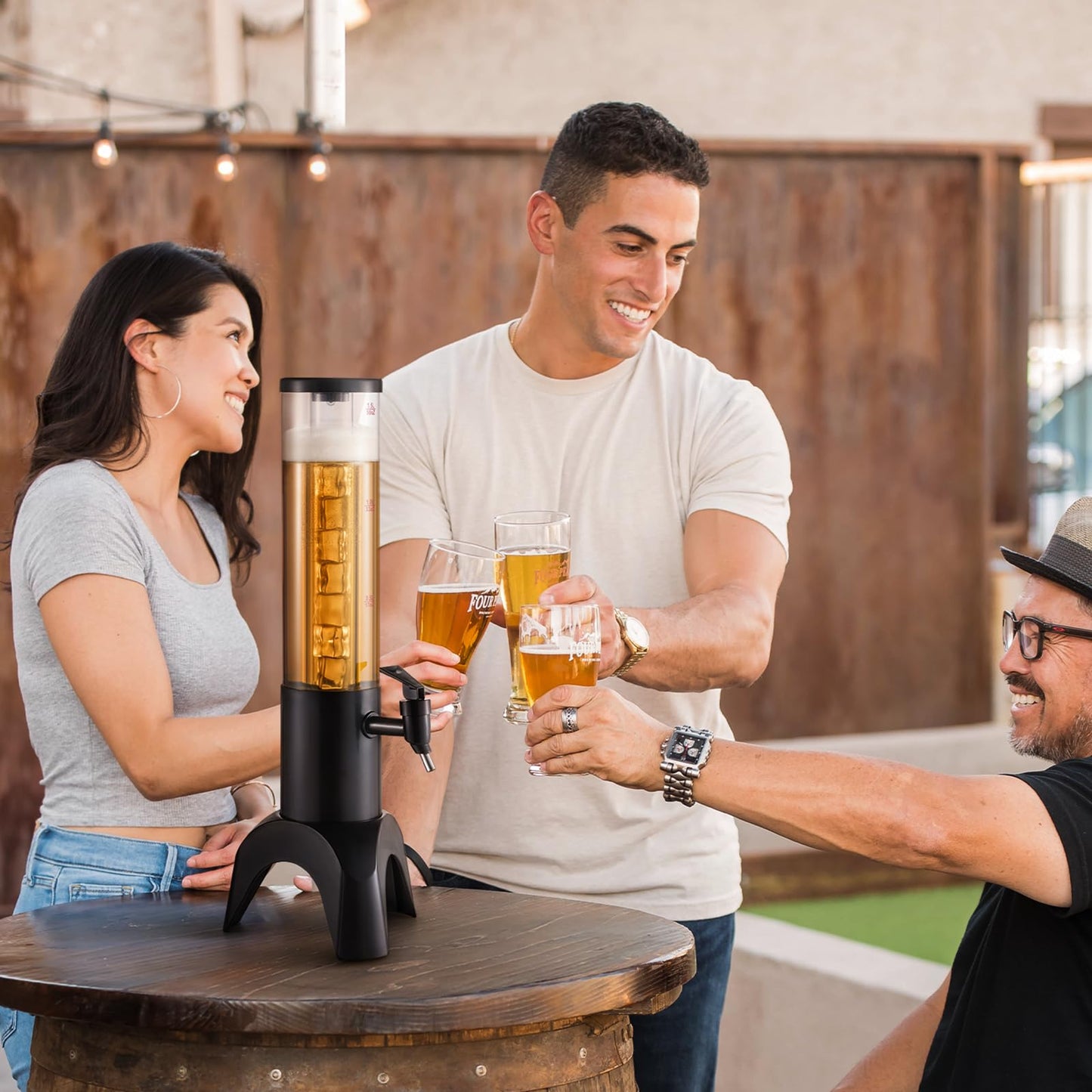 COSYOO Drink Tower, 1.5L Mimosa Tower Dispenser With Ice Tube and Led Light, Tabletop Beer Dispenser 1.58 Qt./50oz, Ideal for Parties Bars Pubs Restaurants