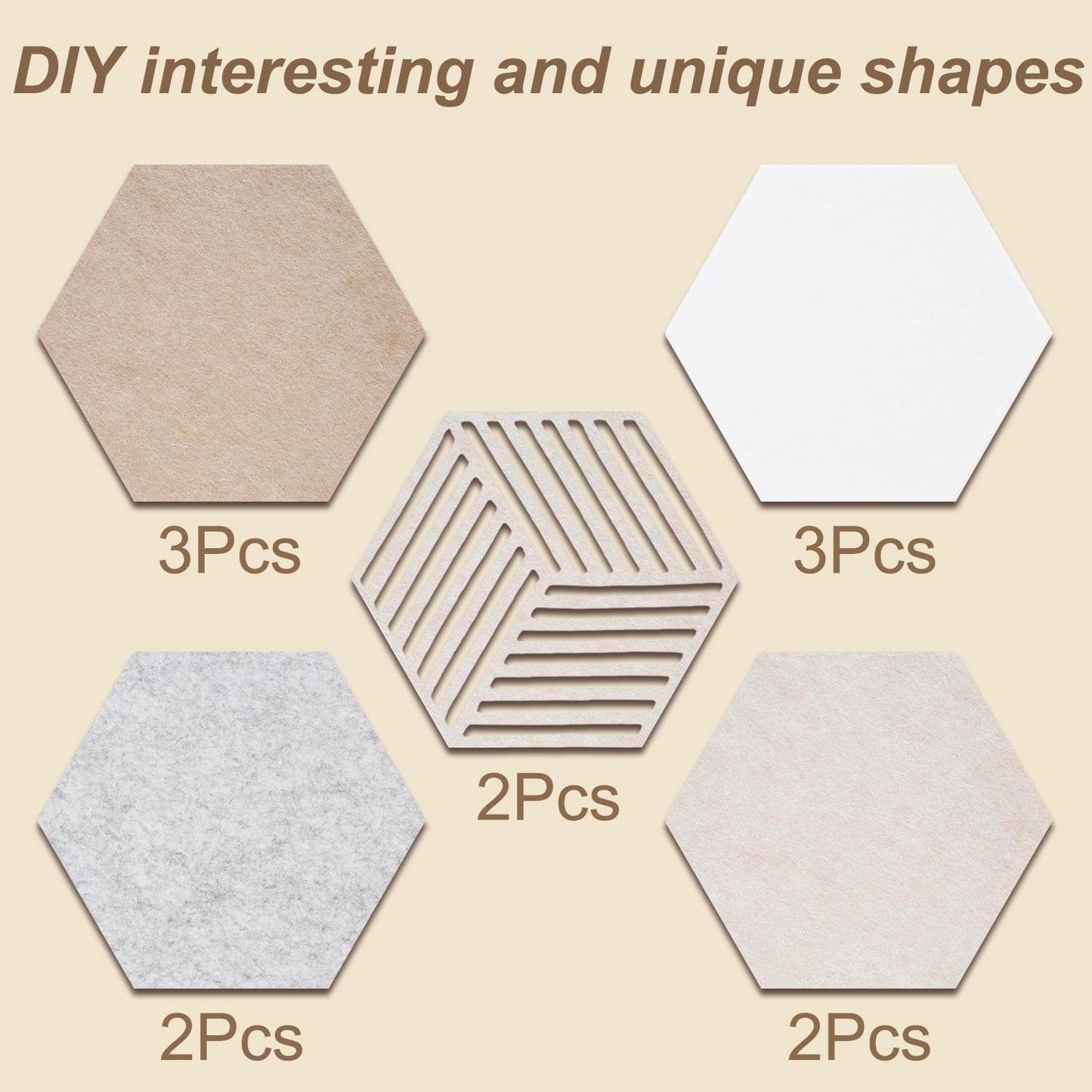 Acidea 12Pcs Hexagon Cork Boards for Walls, Self Adhesive DIY Bulletin Board Felt Cork Board Tiles with 50 Push Pins, Pin Boards for Office School Home Wall Decor Stickers Memos Photos Display