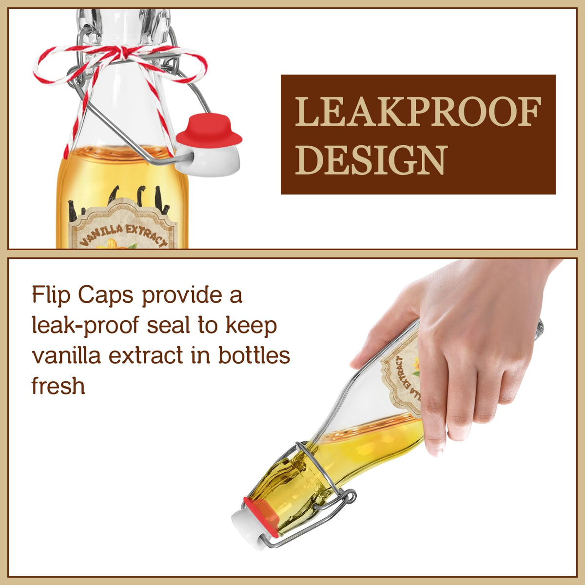 10 Pack Swing Top Glass Vanilla Extract Bottles 8 oz with Lids, Vanilla Extract Labels and Funnel, Glass Boston Vanilla Bottles for Syrup Gift, Flip Top Glass Bottles Jars for Vanilla Extract