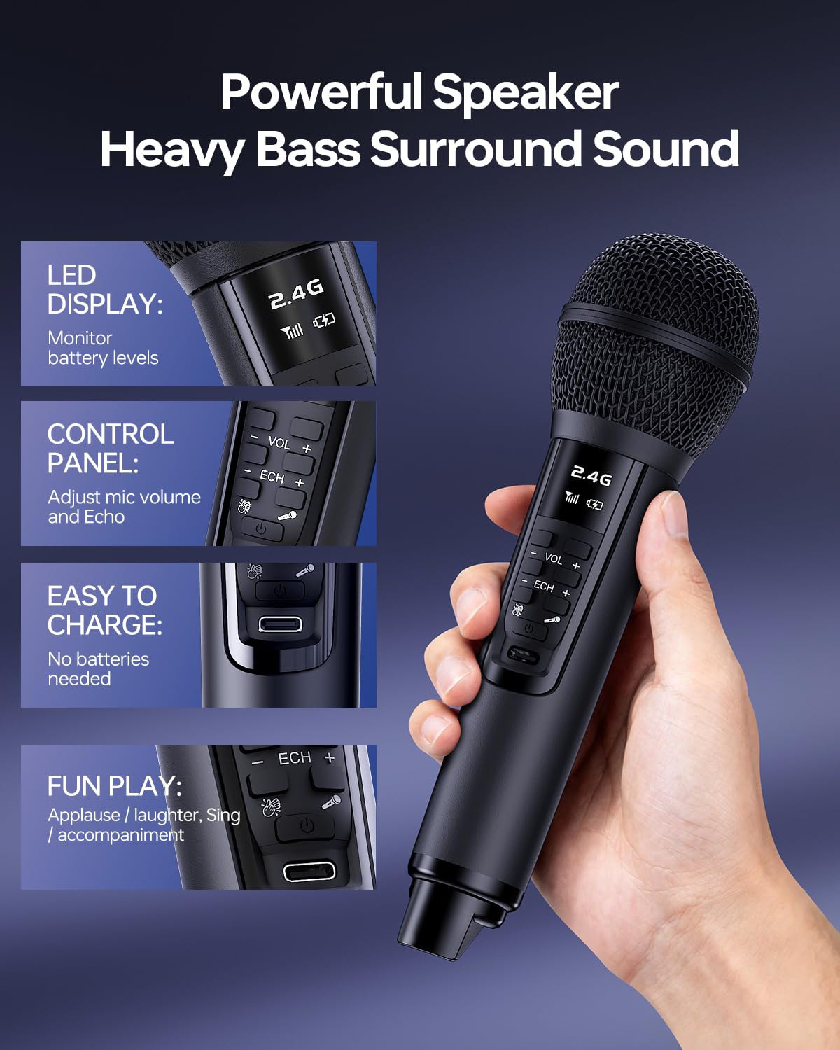 SORDA Portable Bluetooth Karaoke Machine for Adults & Kids - 2 Wireless Microphones, Shoulder Strap, Fun Voice Change, Support USB/AUX, for Outdoor Events Party Gifts (518)