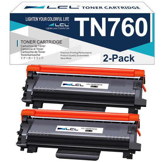 (with Chip) LCL Compatible Toner Cartridge Replacement for Brother TN760 TN-760 TN730 TN-730 3000 Pages (2-Pack,Black) for HL-L2350DW HL-L2390DW HL-L2395DW HL-L2370DW HL-L2310D HL-L2357DW HL-L2370DN