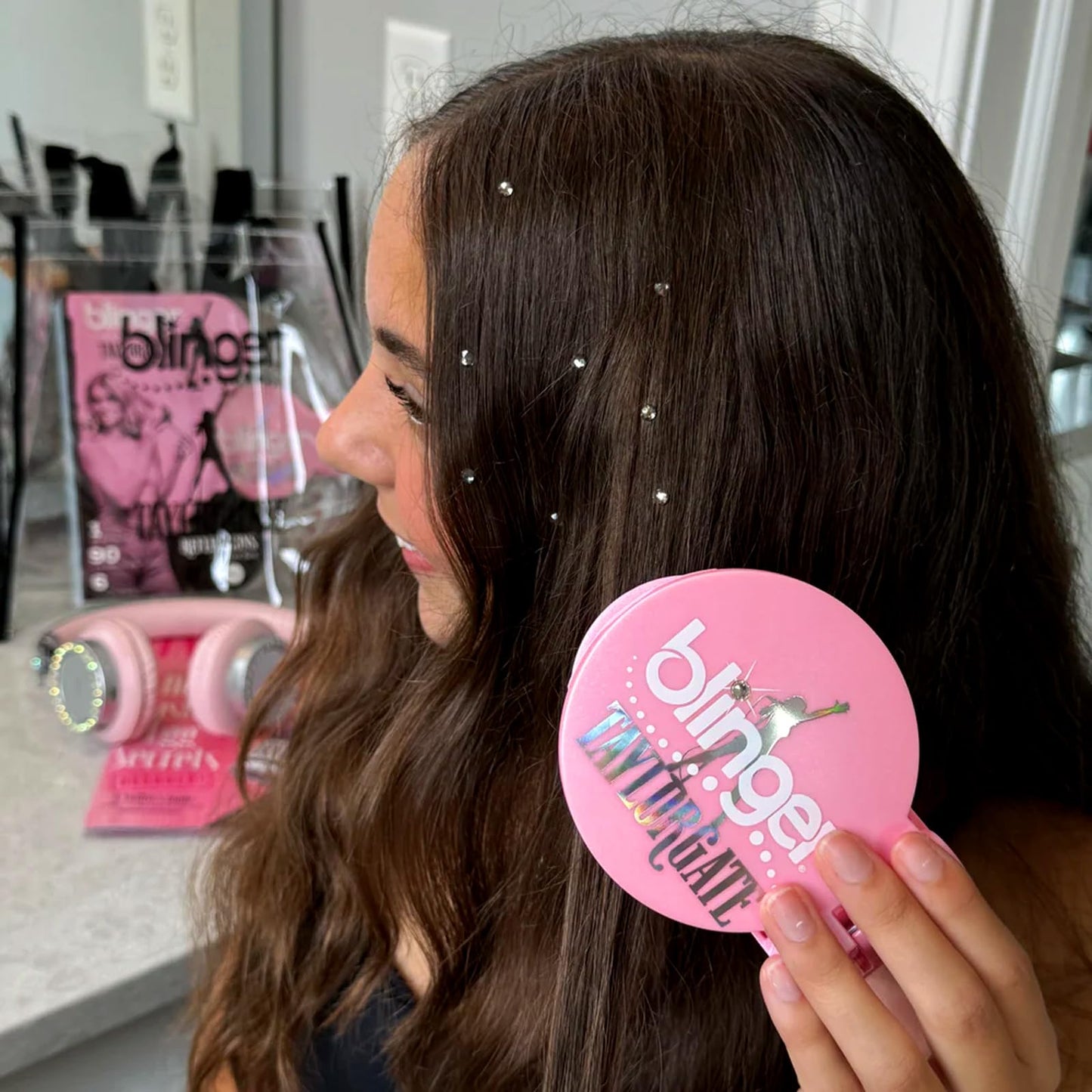 blinger® Reflections Starter Set | Styling Tool + 90 Precision-Cut Glass Crystals | Hair Gems | Dazzle at Festivals & Concerts | Hair-Safe | Bling In, Brush Out