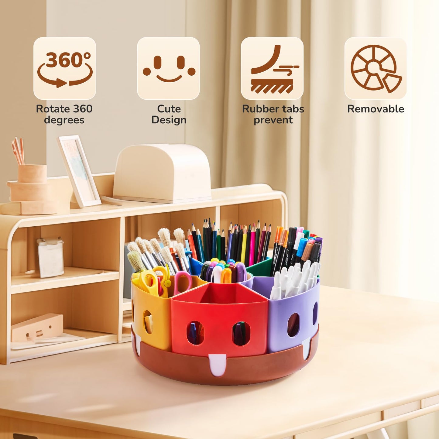 Gamenote Rotating Art Supply Organizer Lazy Susan Office School Supplies for Kids Desk Organizers and Storage Homeschool Craft Caddy Classroom Organization (Large)