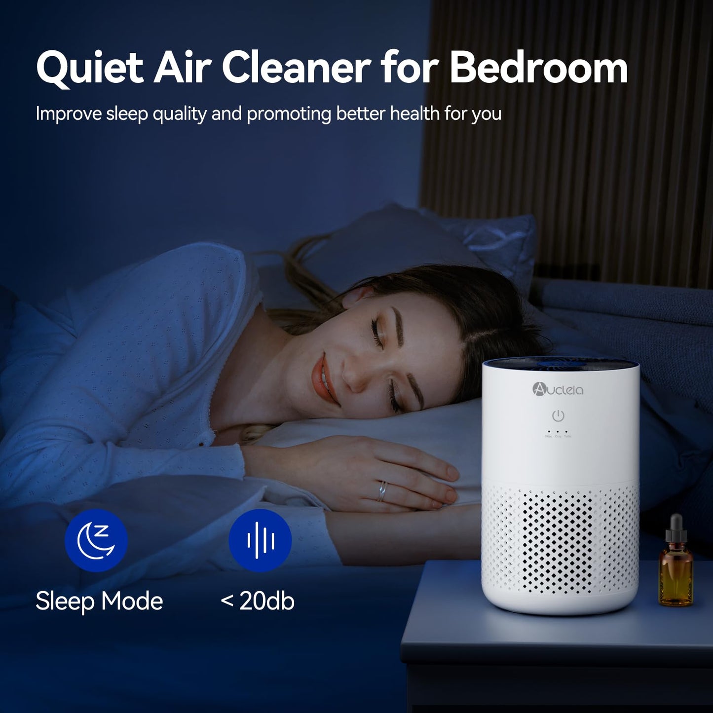 Air Purifiers for Bedroom up to 588 Ft², 20dB Bedroom Air Purifier for Small Room Removes Dust Pets Hair Smoke Odor with Aromatherapy Function (White)