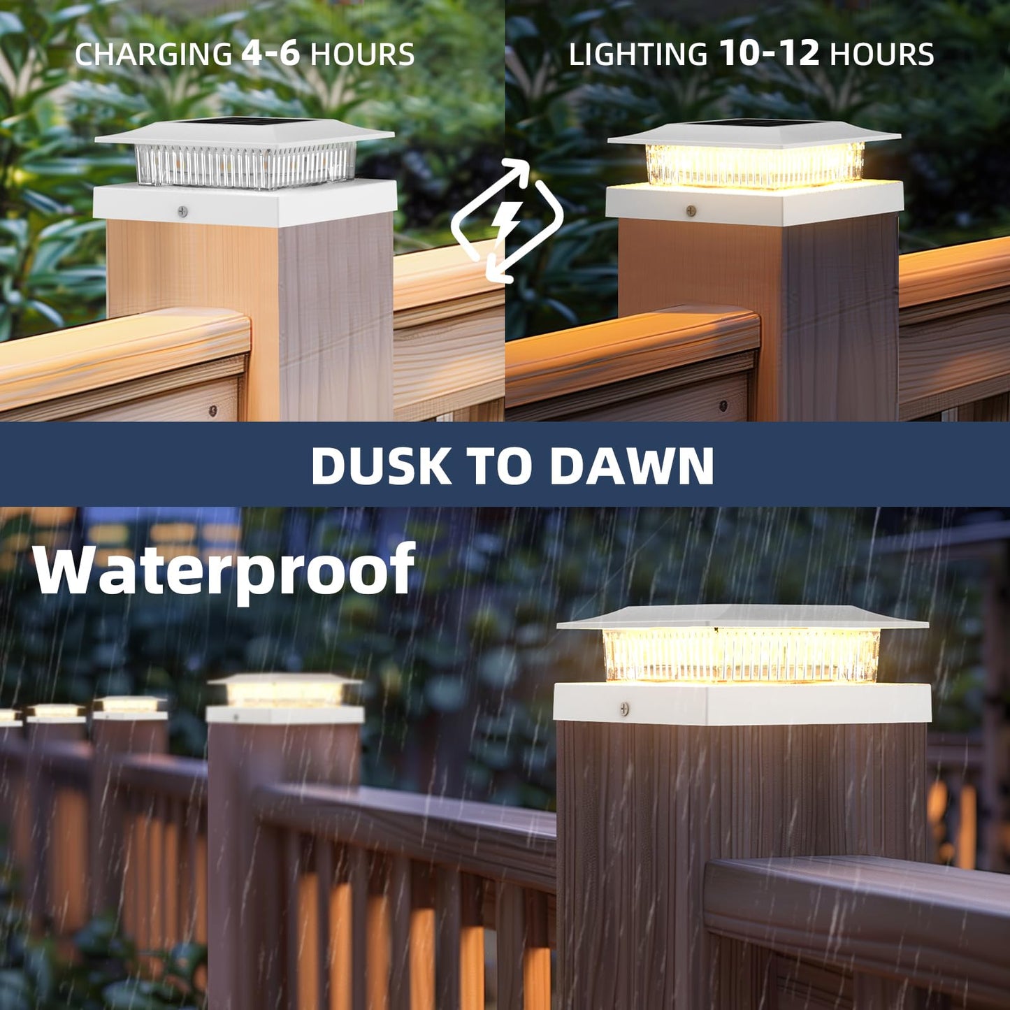 4x4 Solar Post Cap Lights 12 Pack, Fence Post Solar Lights Warm & White Waterproof Outdoor Fence Lights Fit 4x4 Wood/Vinyl, Lights for Fence, Deck, Patio, Garden Decor, White