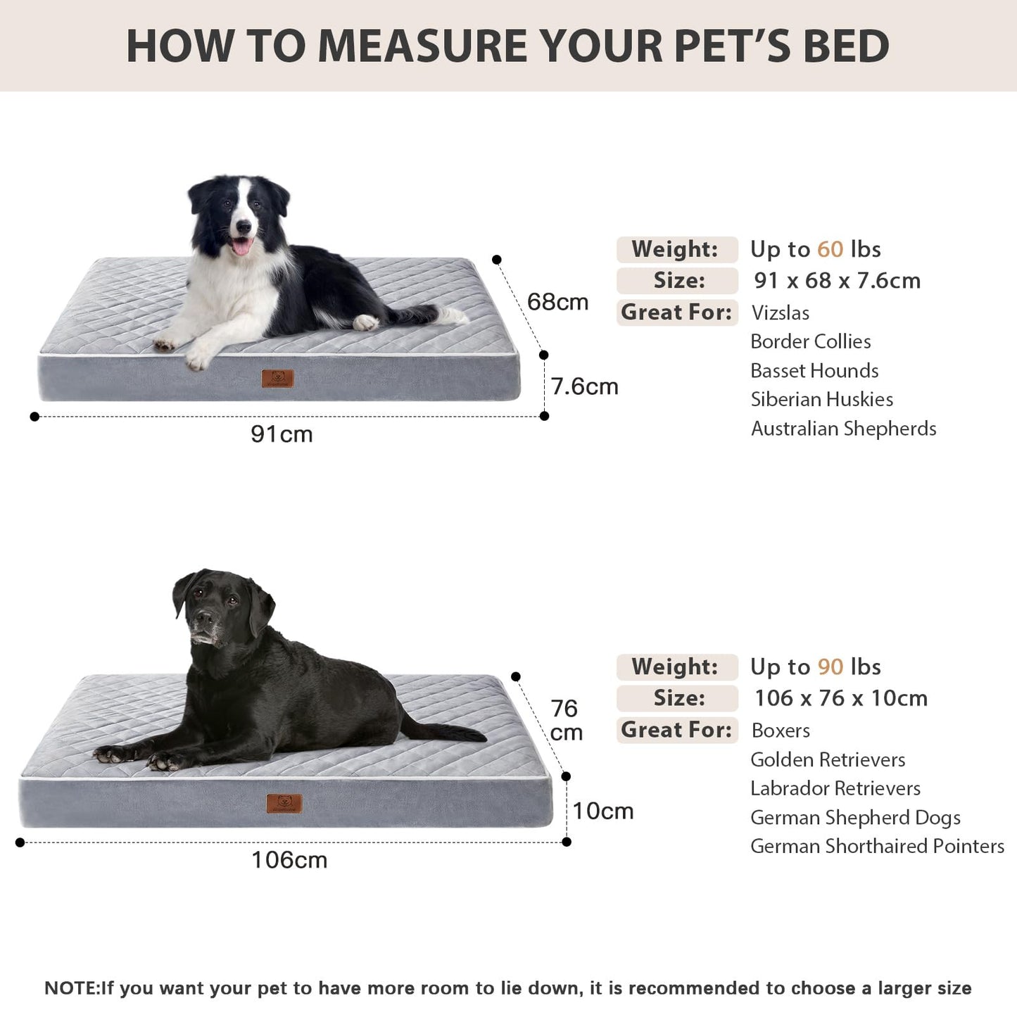 BFPETHOME Orthopedic Dog Beds for Large Dogs, Extra Large Waterproof Dog Bed with Removable Washable Cover & Anti-Slip Bottom, Egg Crate Foam Pet Bed Mat, Multi-Needle Quilting XL Dog Crate Bed