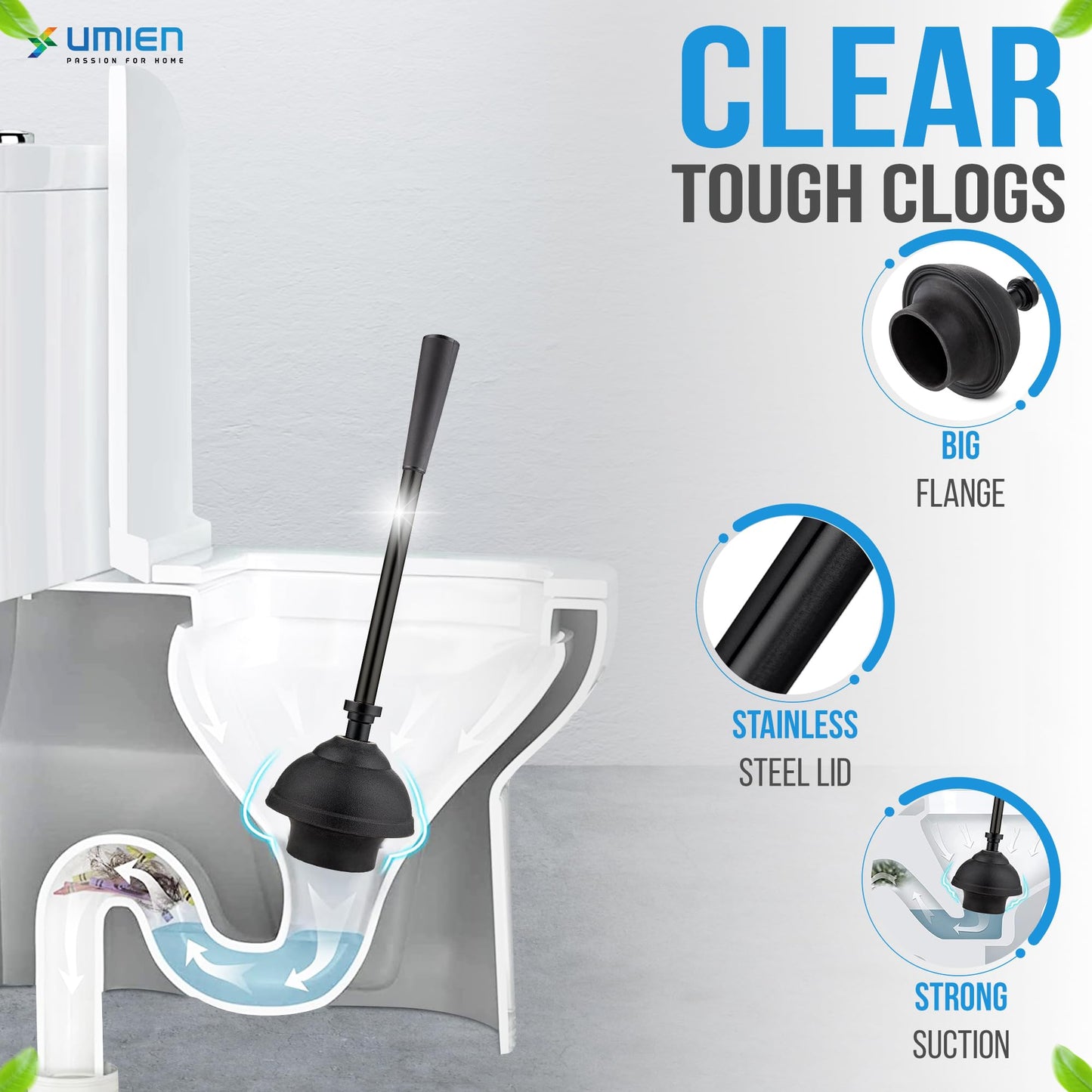 UMIEN™ Toilet Brush and Plunger Set - Black Stainless Steel Plunger and Toilet Brush Combo with Freestanding Canister - Modern and Sleek Bathroom Cleaning Accessories…
